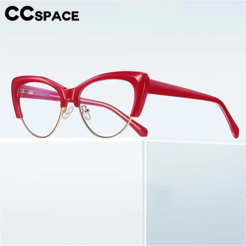 CCspace Unisex Full Rim Square Cat Eye Titanium Eyeglasses Frame 57455 - Lightweight Durable Glasses for Work, Reading & Fashion