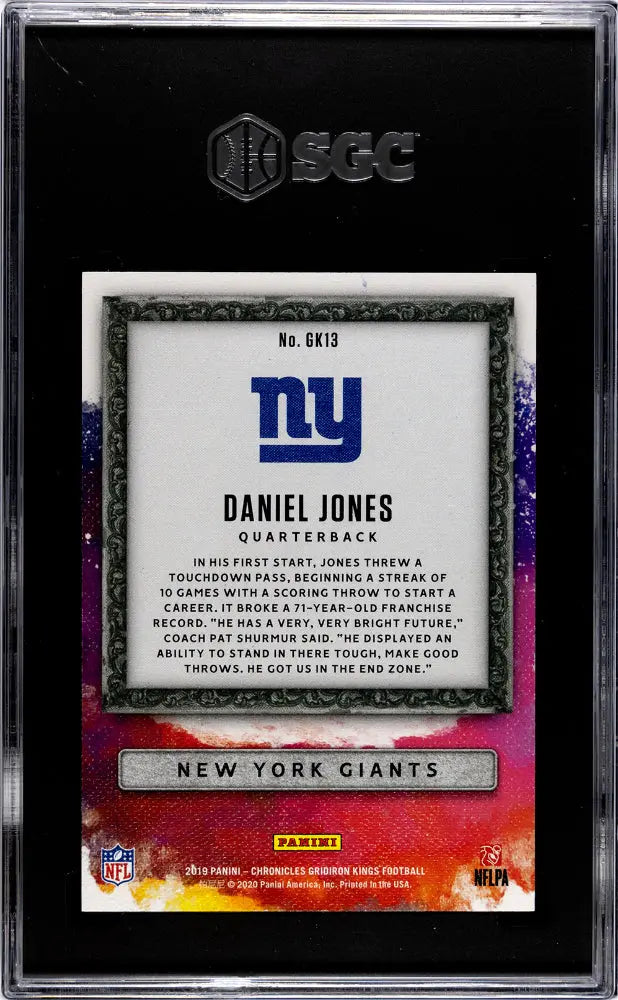 2019 Panini Chronicles Daniel Jones Rookie Card RC GridIron Kings Red SGC 10 Gem Mint /199 - Perfect for NFL Collectors & Fantasy Football Fans