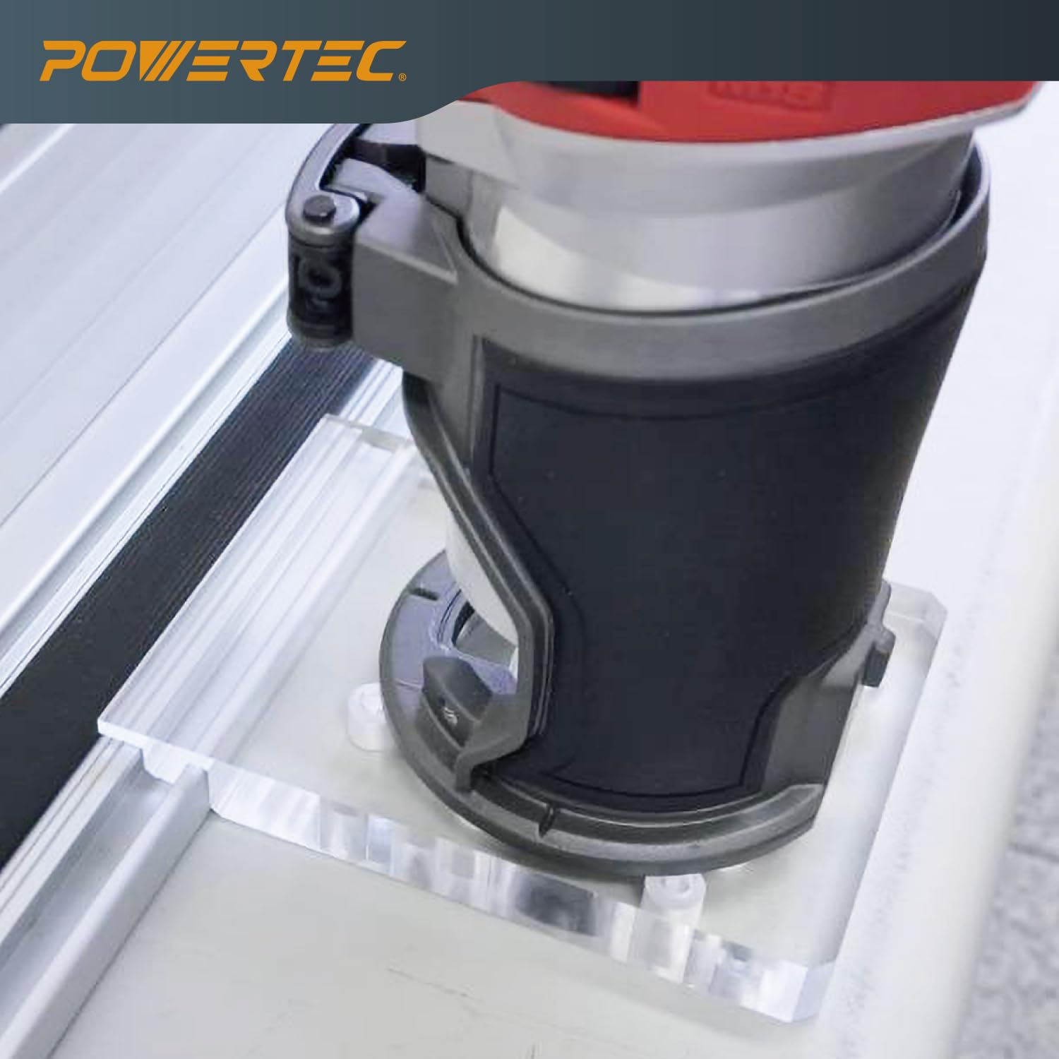PowerTec Guide Rail Adapter for Fixed Base Trim Routers - Compatible with DeWalt, Makita & Milwaukee - Connects to WEN, Makita & Milwaukee Guide Rails (Models 71550, 71153, 71387, 71921) - Perfect for Woodworking, Cabinet Making & Precision Edge Trimming