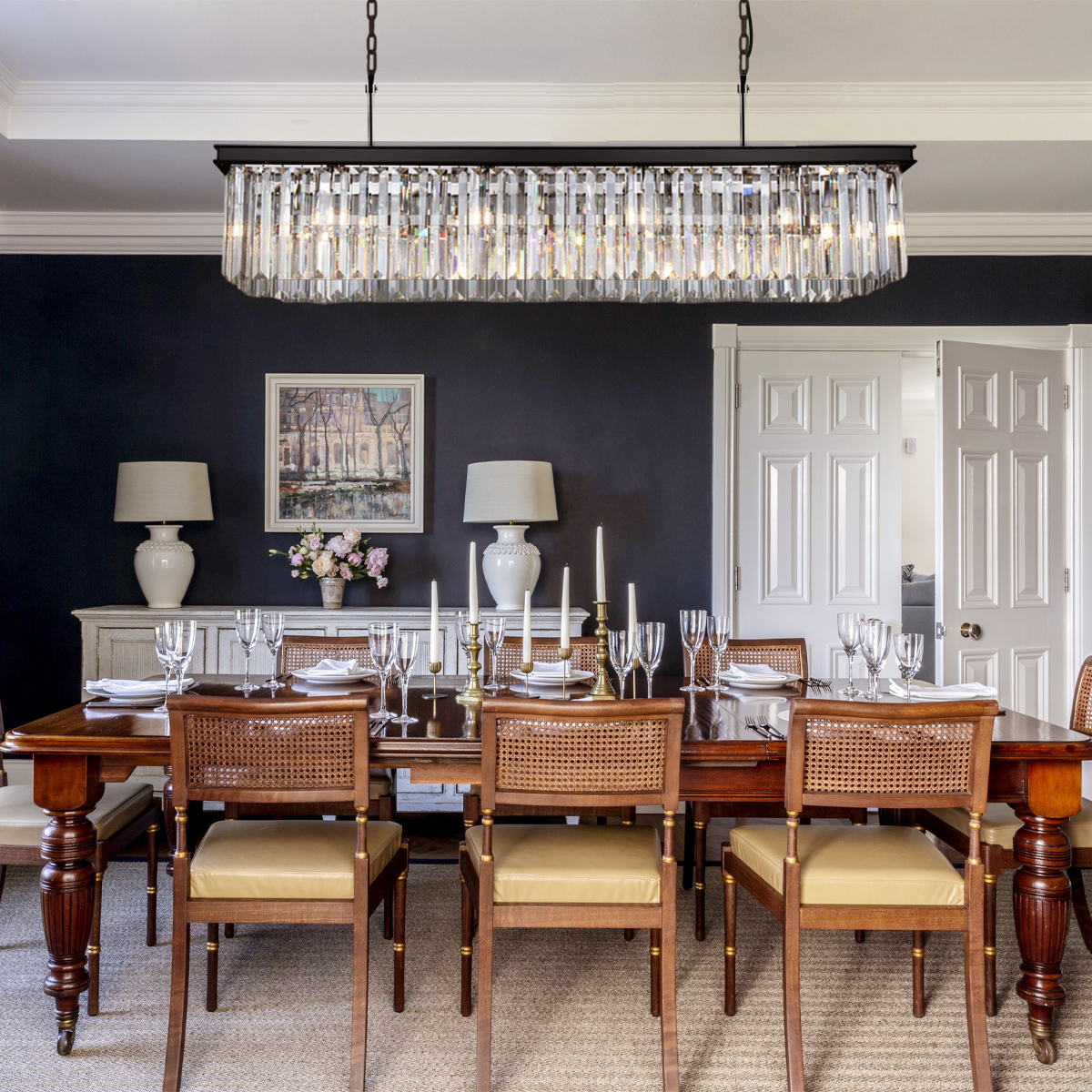 Falria Single Tier Rectangular Crystal Rod Chandelier - Elegant Modern Lighting Fixture for Dining Room, Living Room & Bedroom Decor