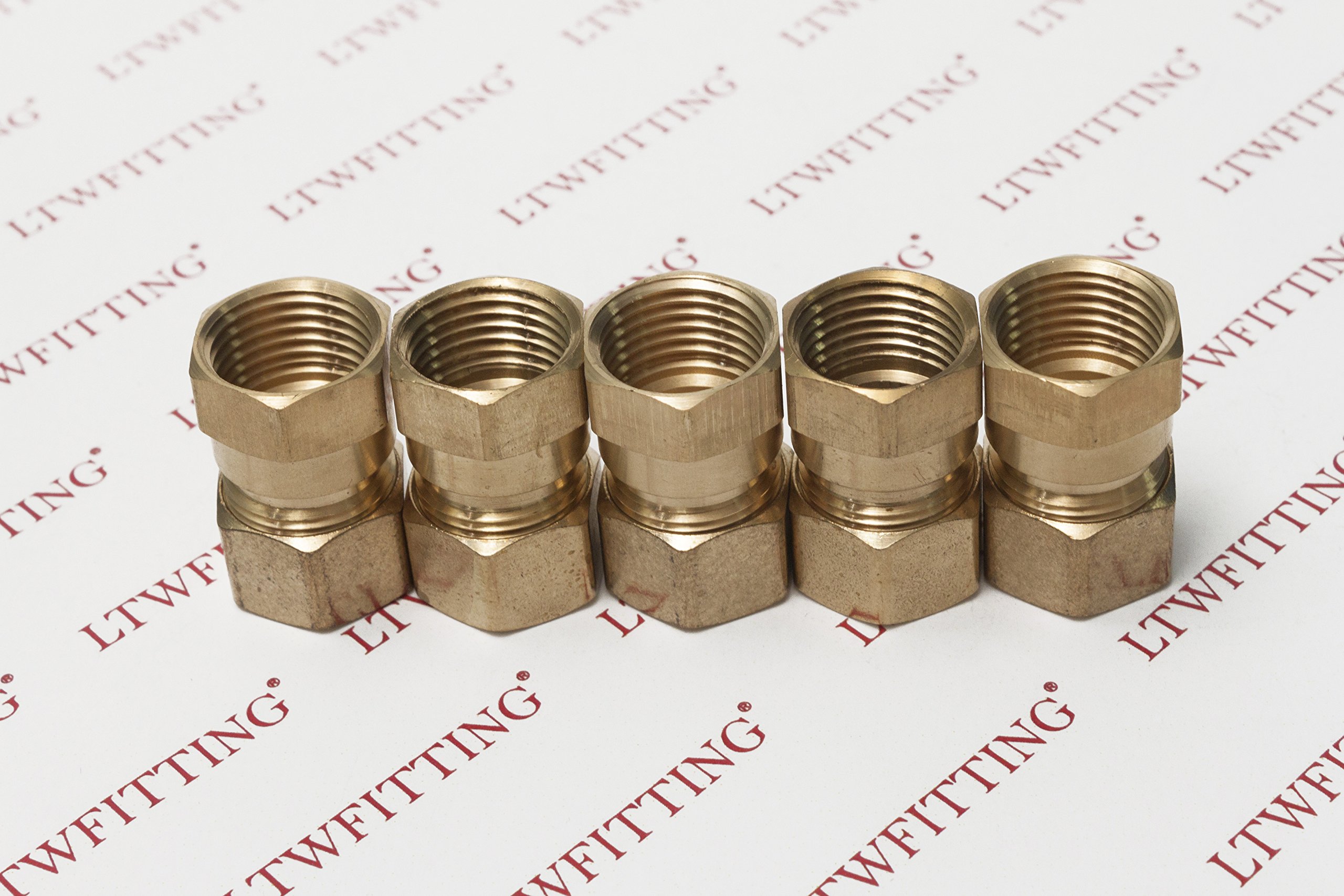 LTWFITTING 5/8-Inch OD x 1/2-Inch Female NPT Brass Compression Fitting Connector - Pack of 150 - for Plumbing, HVAC, and Industrial Applications