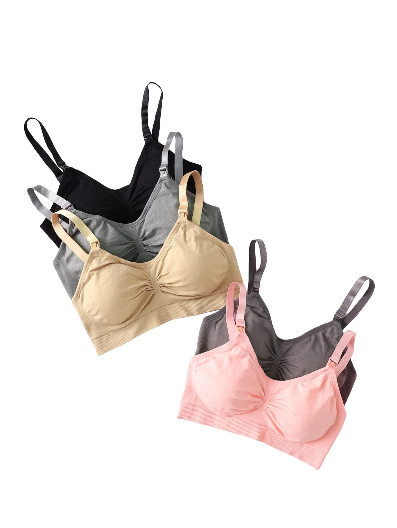 Milumia Women's 5-Piece Nursing Bra Set - Soft Padded Maternity Bras for Breastfeeding with Ruched Design | Comfortable Nursing Wear for New Moms at Home & Work