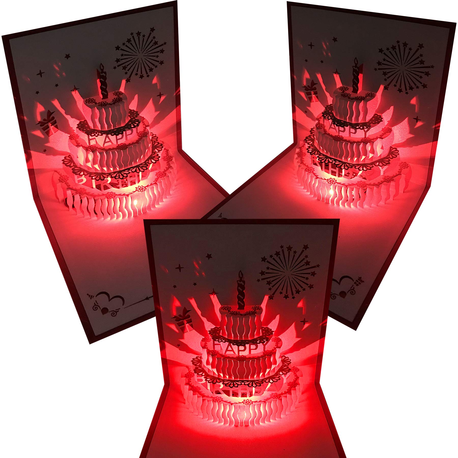 3D Pop Up Birthday Cards with Red LED Light & Music - Laser Cut Happy Birthday Greeting Card for Mom, Wife, Sister, Boy, Girl & Friends (1 Pack) - Perfect for Birthday Parties, Surprise Gifts & Special Celebrations