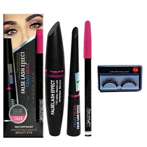 Crazy Huda Professional Waterproof Eyeliner, Mascara, Eyebrow Pencil & Kajal Set - 4 Piece Makeup Kit for Long-Lasting Eye Makeup | Perfect for Parties, Weddings & Daily Wear