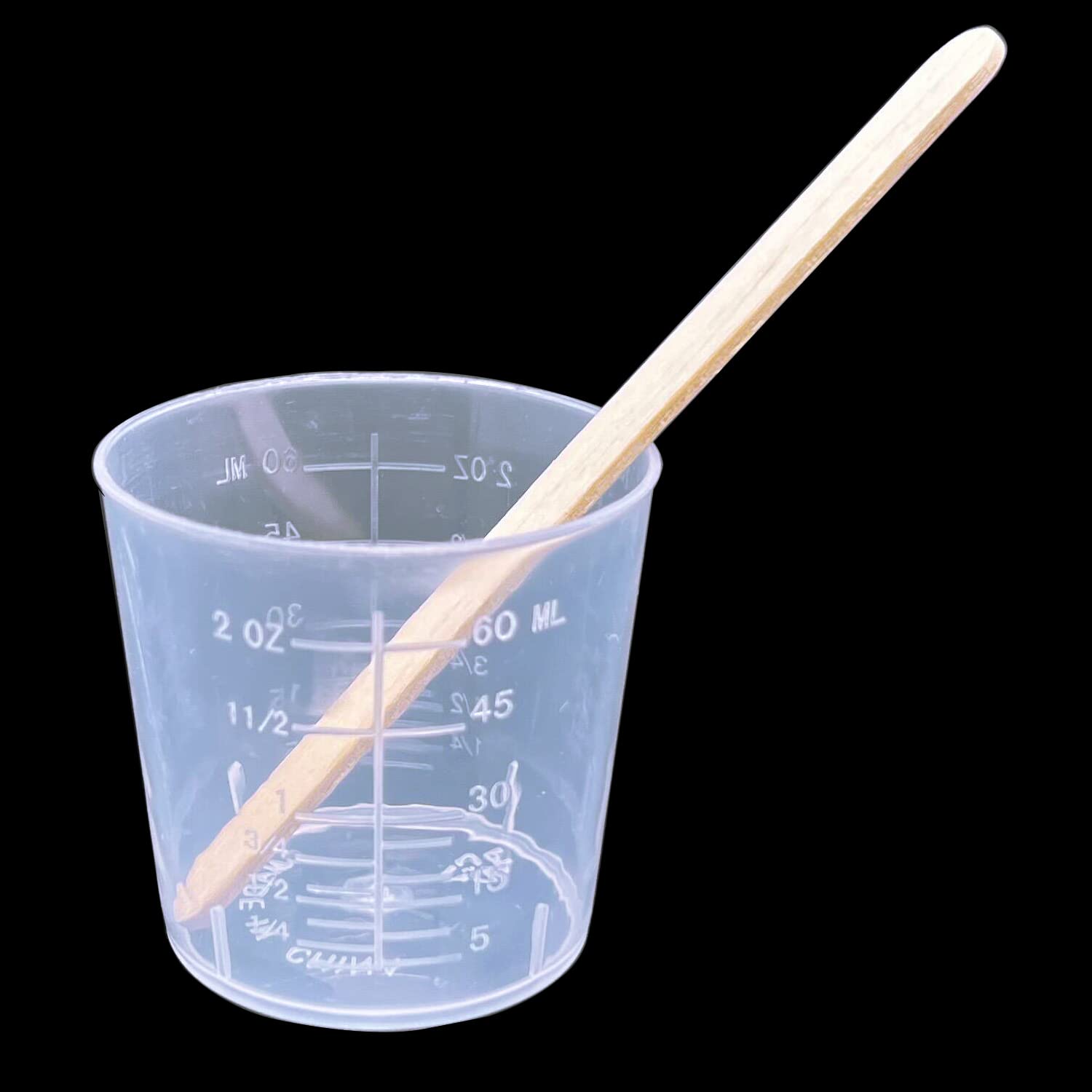 30 Pcs Plastic Graduated Measuring Cups 60ml/2oz with Measurement Marks - Clear Epoxy Resin Mixing Cups with 50 Wooden Stir Sticks for DIY Crafts, Paint, Stain, Glue - Perfect for Art Projects, Home Decor & Science Experiments