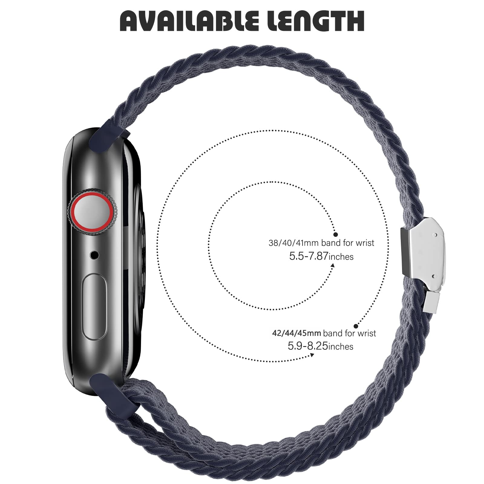 Braided Nylon Apple Watch Bands for Series 9/8/7/6/5/4/3/2/SE/Ultra/Ultra 2 - Adjustable Breathable Strap for 38mm 40mm 41mm 42mm 44mm 45mm 49mm - Perfect for Workouts, Running & Everyday Wear