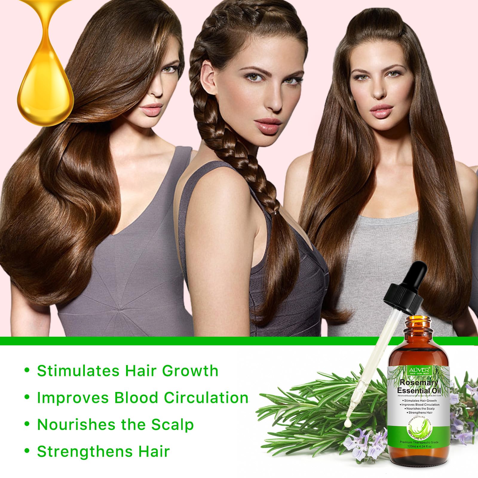 Rosemary Oil for Hair Growth & Scalp Care - 120ml Hair Treatment with Massage Comb, Reduces Hair Loss & Stimulates Growth, Nourishes Scalp - Perfect for Daily Hair Care & Thinning Hair Solutions