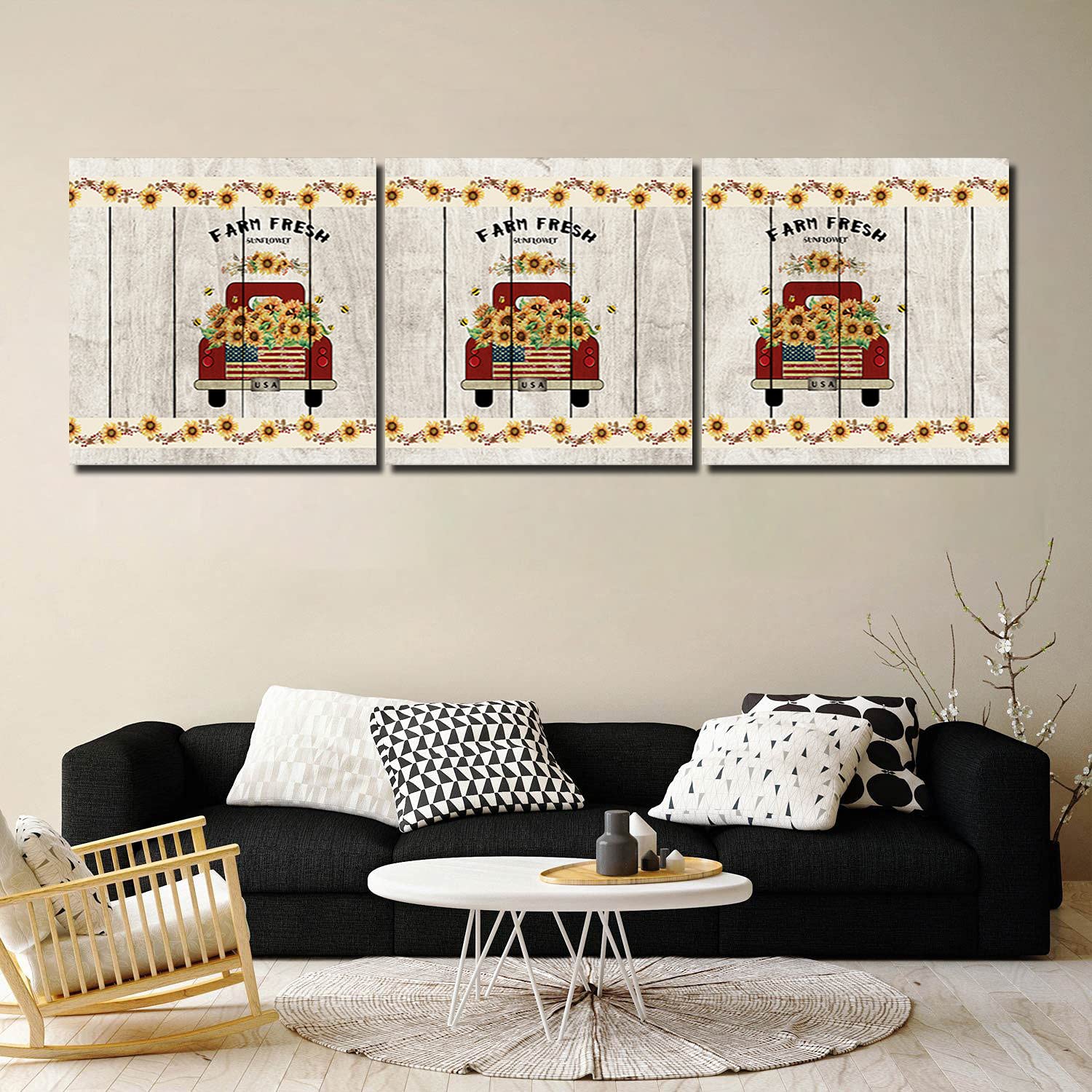 Vintage Red Truck Sunflowers Harvest Floral Wall Art - 12