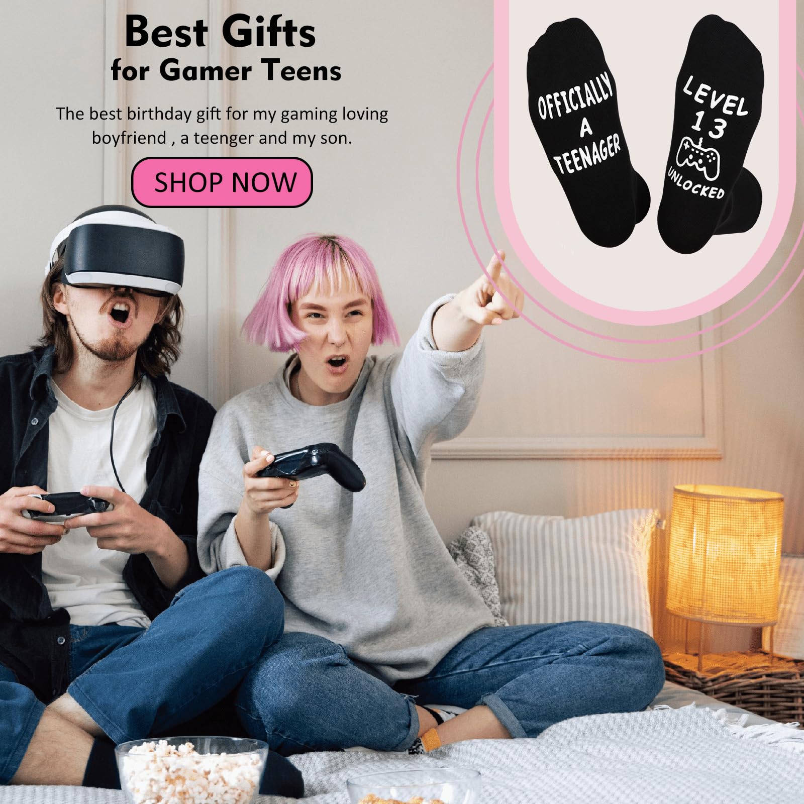 ZXGXLAW Funny Gaming Socks for 13 Year Old Teens - Cool Birthday & Christmas Gifts for Boys, Girls, Sons, Daughters & Gamers | Perfect for Gaming Parties, Sleepovers & Casual Wear