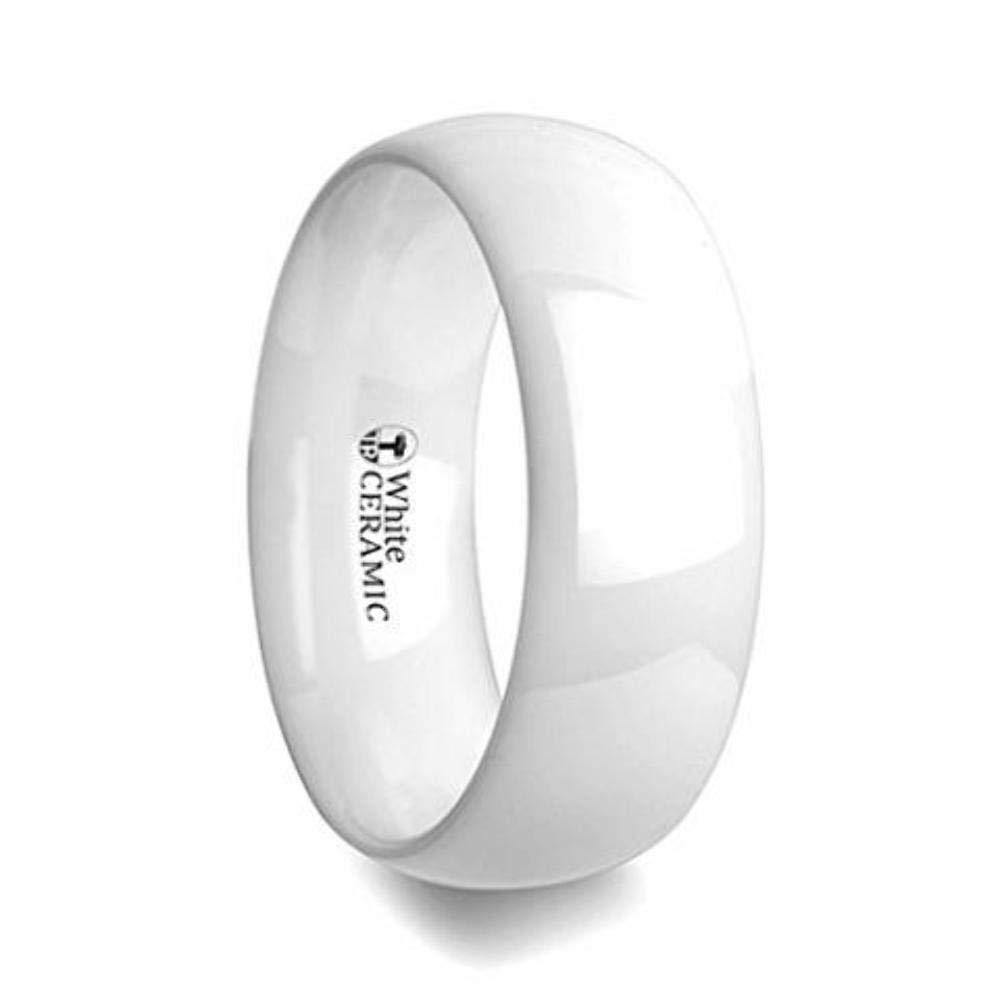 8mm Wide Ivory White Ceramic Wedding Band Ring - Domed Polish Finish with Custom Inside Engraving - Perfect for Anniversaries, Engagements & Special Occasions