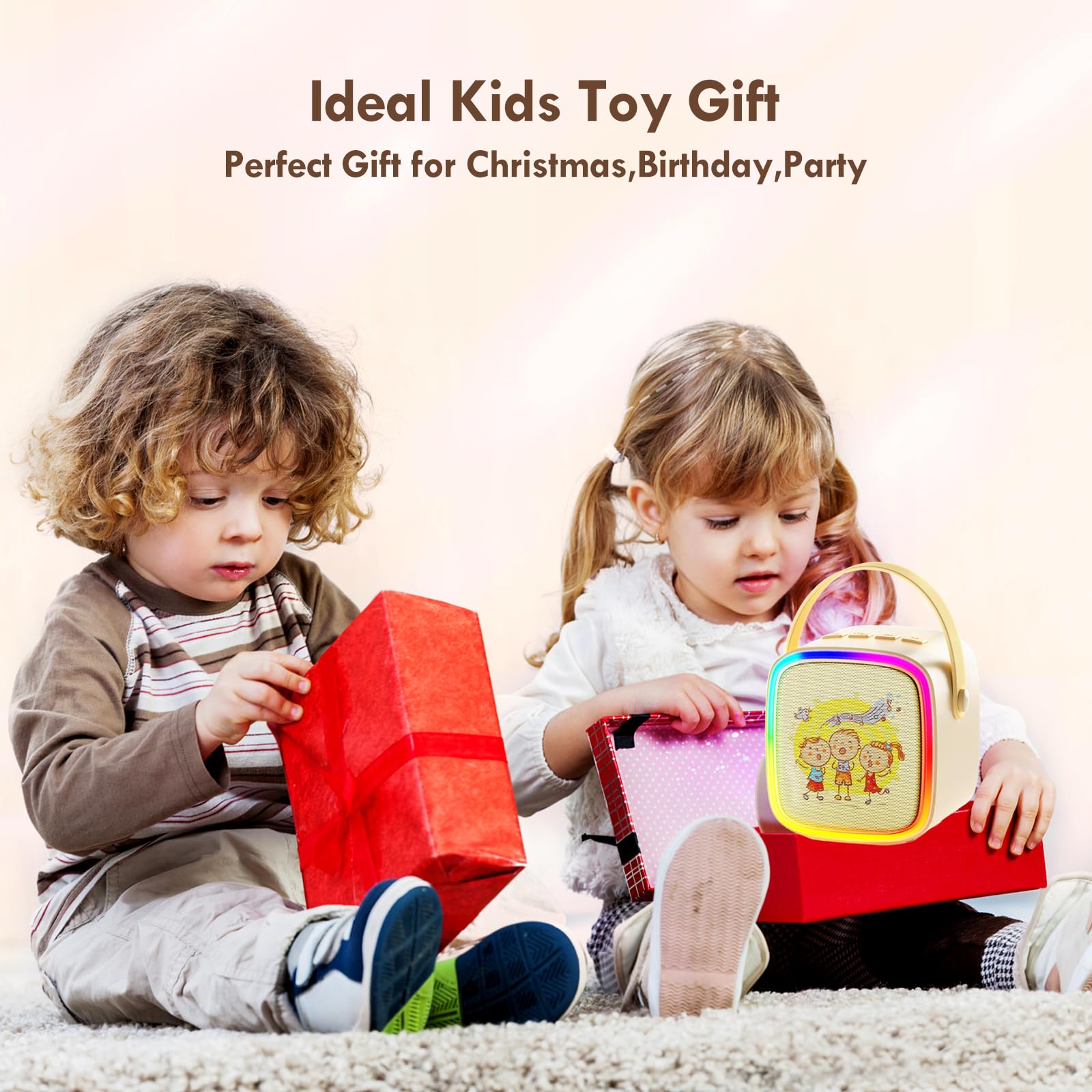 Portable Mini Karaoke Machine for Kids with 2 Wireless Microphones & LED Lights - Home Party, Birthday & Christmas Gift for Boys Girls Teens - Perfect for Family Gatherings, Playdates & Holiday Celebrations