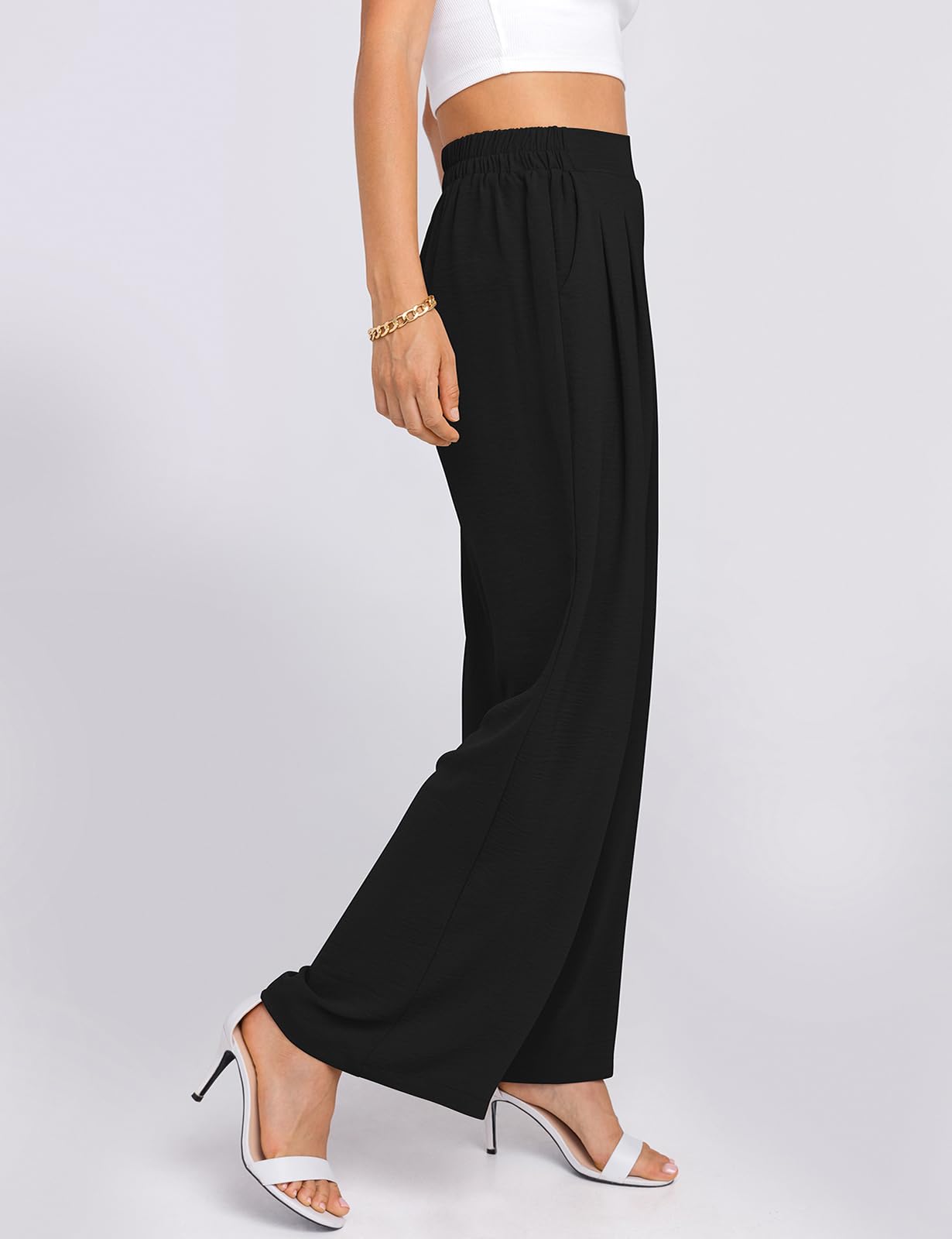 TARSE Women's Wide Leg Dress Pants - High Waisted Elastic Business Casual Palazzo Trousers with Pockets | Perfect for Office Work, Professional Meetings & Stylish Everyday Wear