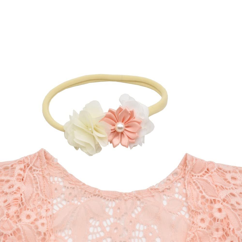Vemonllas Newborn Baby Photography Props - Floral Headband & Open Back Romper Outfit Set for Girls - Perfect for Photo Shoots, Christening, and Special Occasions