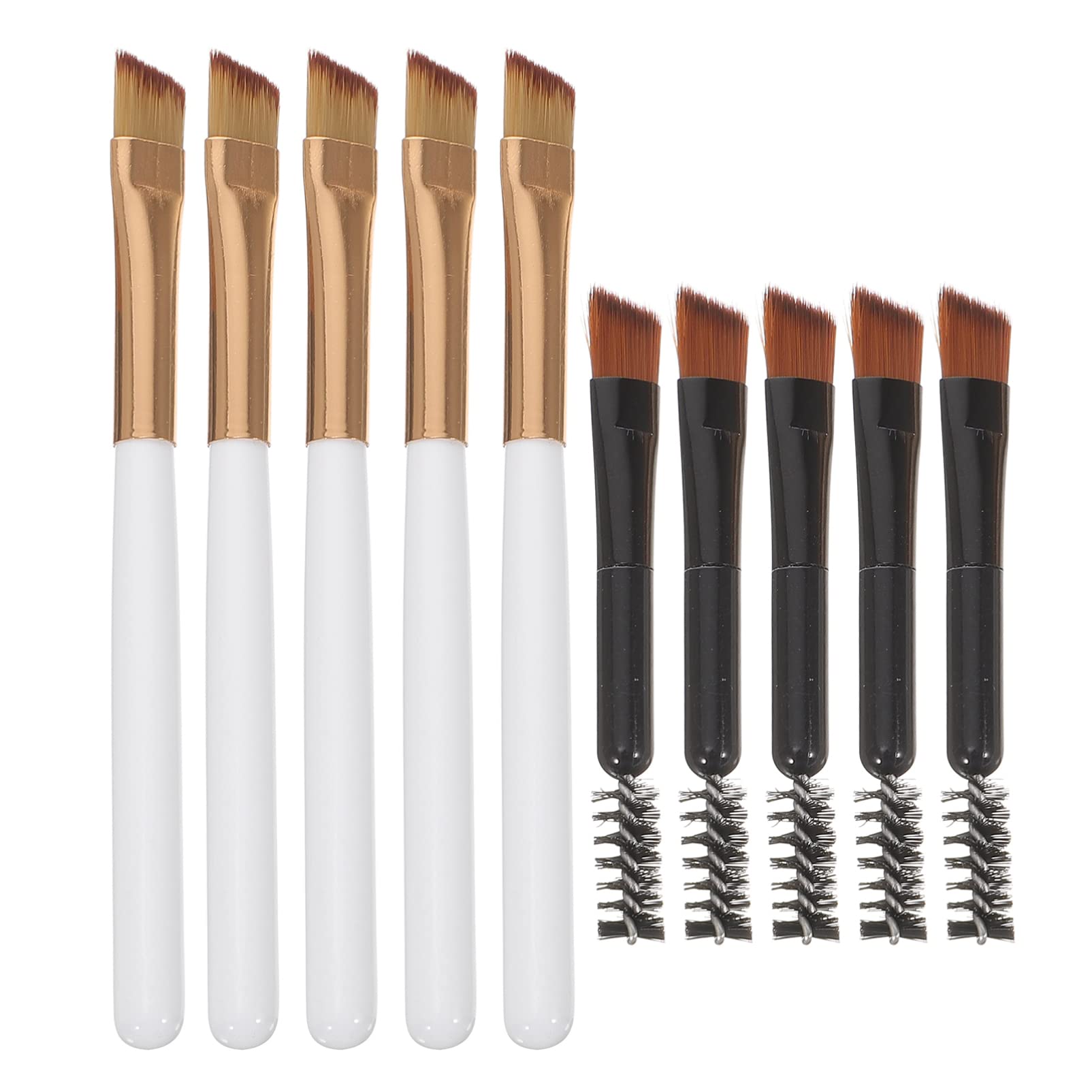 KALLORY 10pcs Angled Eyebrow Brush Set - Professional Eyebrow Makeup Tools with Mini Spoolie for Powder, Cream & Wax - Perfect for Home, Travel & Professional Makeup Kits | Portable Eyebrow Brushes for Precise Brows & Makeup Application