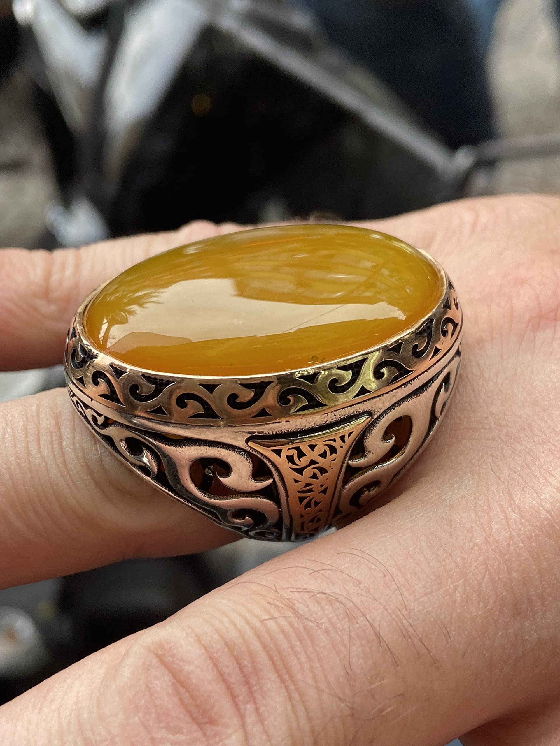 Handmade Men's Agate Stone Ring - Large Yellow Agate Ottoman Style 925 Sterling Silver Jewelry for Men | Perfect Gift for Him, Birthday, Anniversary & Special Occasions | Ideal for Weddings, Parties & Everyday Wear
