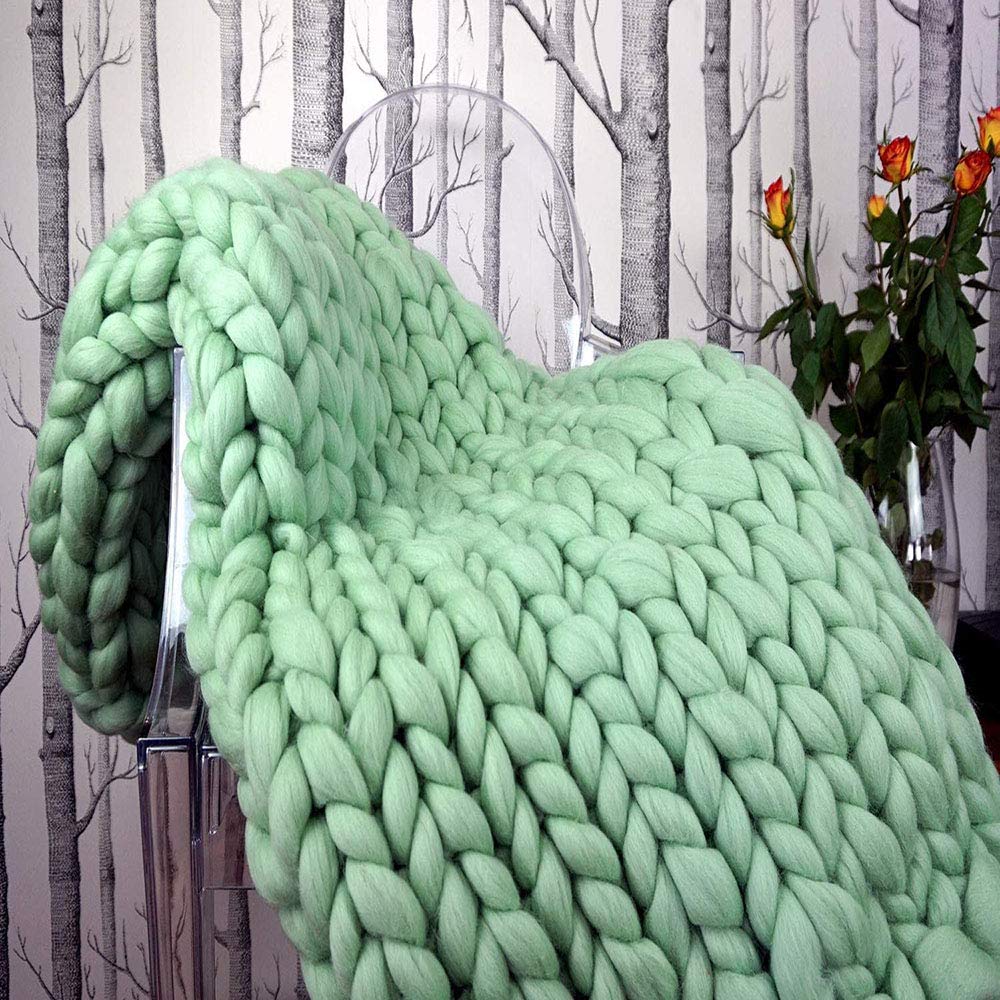 Chunky Knit Throw Blanket - Extra Large 80x80cm Handwoven Cable Knit Blanket for Bed, Sofa & Yoga | Soft Bulky Knitted Home Decor in White | Perfect for Living Room, Bedroom & Meditation
