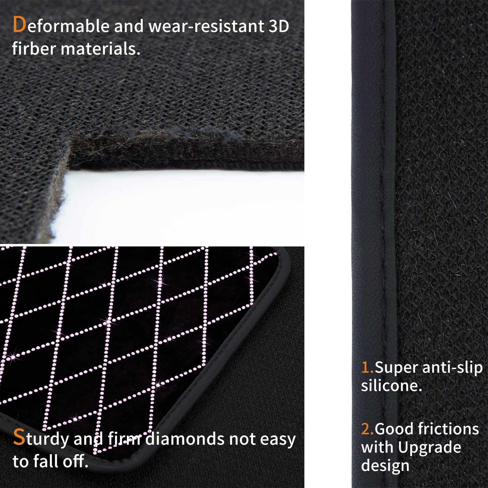 Premium Waterproof Anti-Slip Car Floor Mats for Women - Rhinestone Decorated Universal Fit for Cars, Trucks, Vans & SUVs - Set of 5 Pink Mats with Upgraded Friction Design - Perfect for Daily Commute, Road Trips & Car Interior Protection