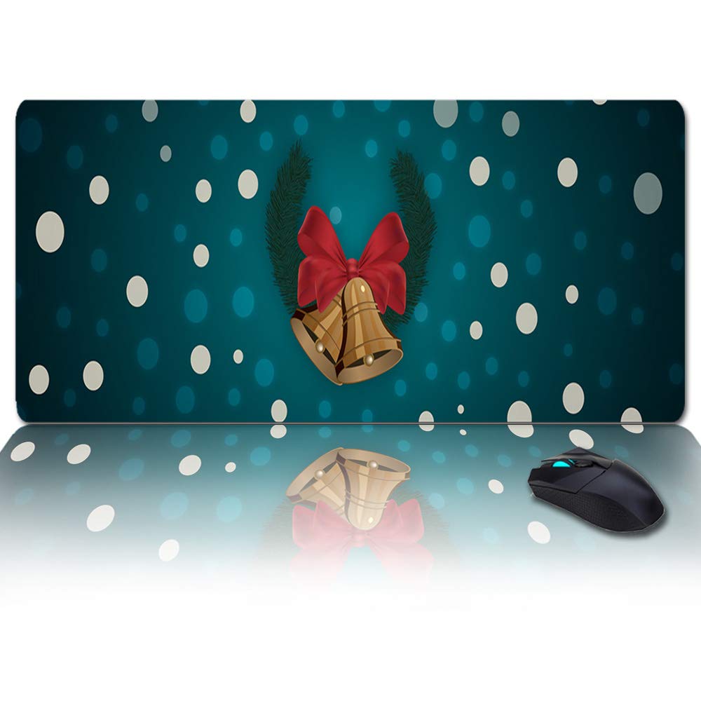 Non-Slip Rubber Base Christmas Mouse Pad with Jingle Bell Bow Design - Large Gaming & Office Desk Mat for Computer, Laptop - Perfect for Holiday Decor & Workstation Setup