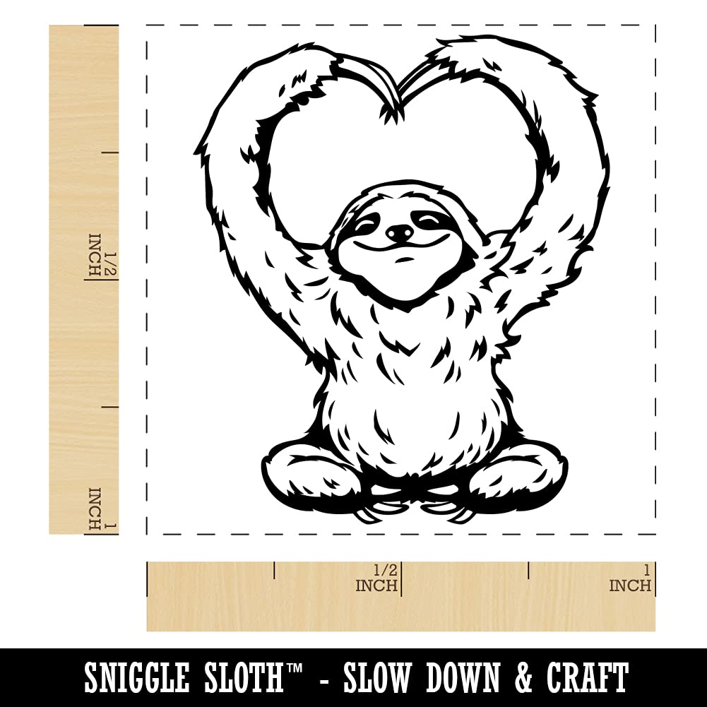 Happy Sloth Making Heart Arms Self-Inking Rubber Stamp - 1 Inch Small Stamp with Black Ink - Perfect for Scrapbooking, Card Making, and DIY Crafts