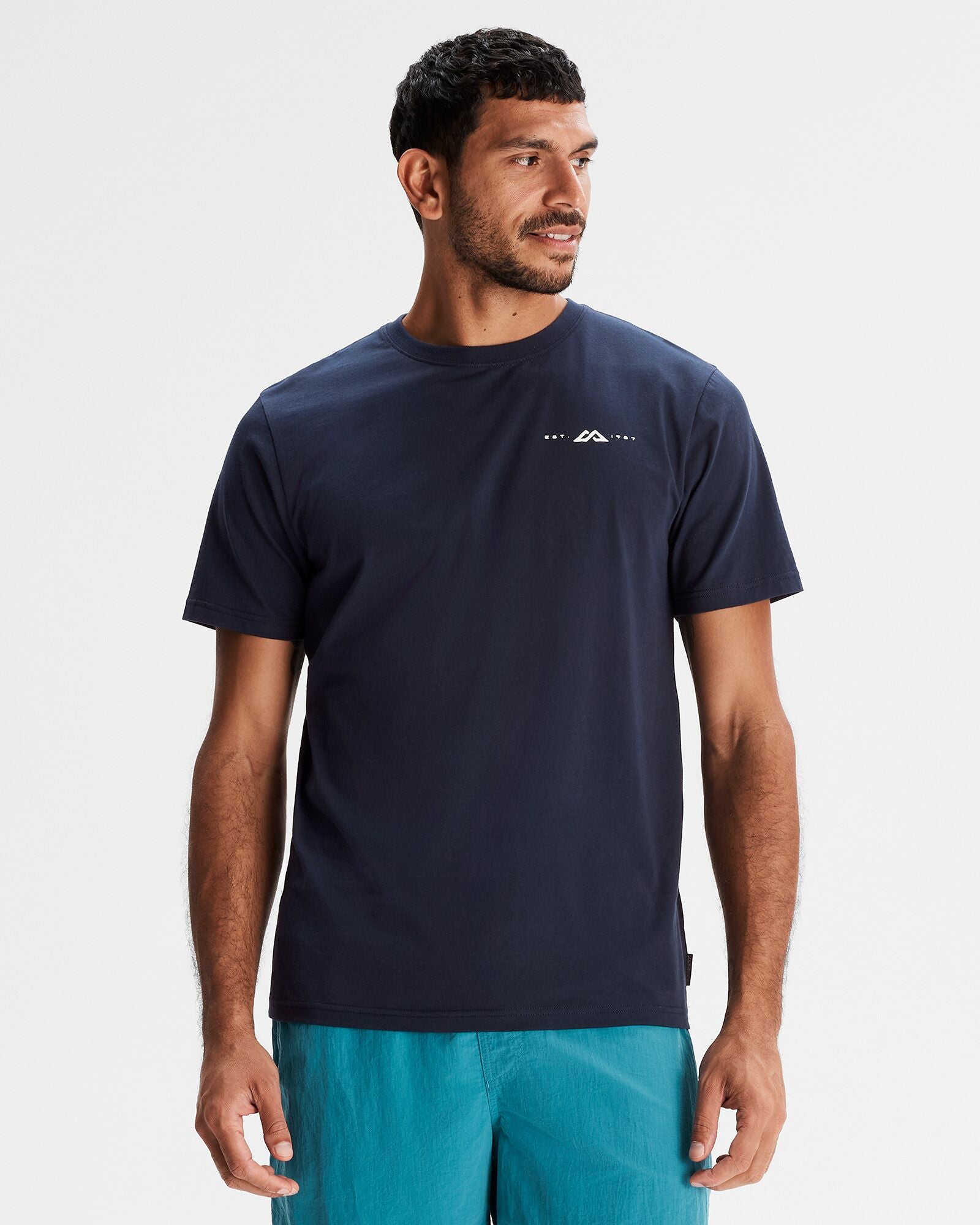 Men's Mountain Rays Organic Cotton T-Shirt - Pure Navy - Comfortable & Eco-Friendly Casual Wear for Outdoor Activities & Daily Use