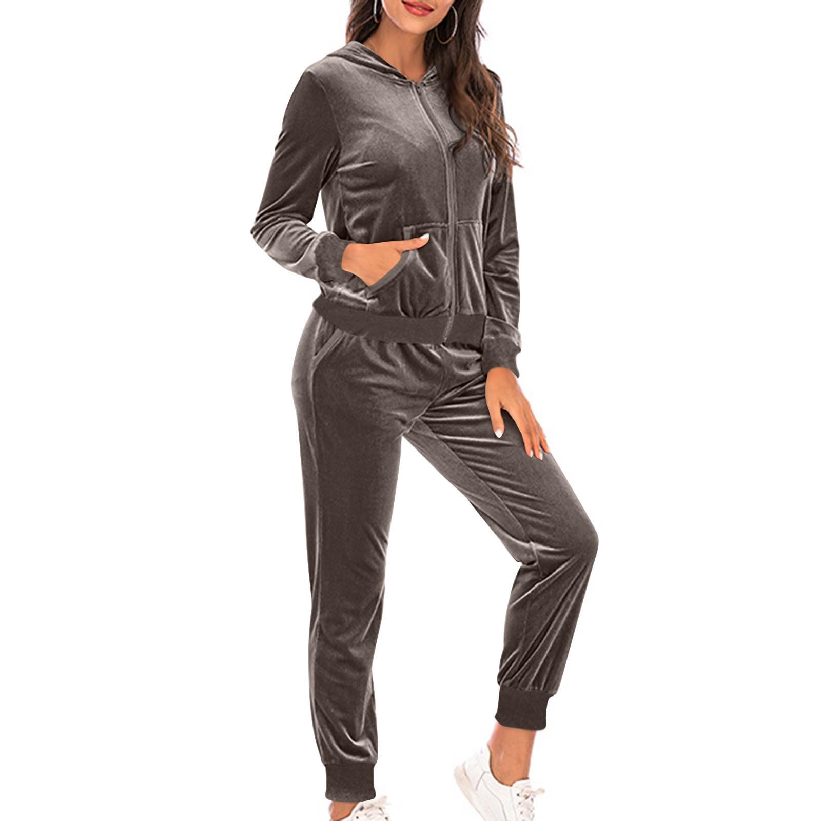 Women's Velour Tracksuit Set - Soft 2 Piece Outfit with Full Zip Hoodie & Joggers, Long Sleeve Lounge Wear with Pockets for Comfort & Style - Perfect for Home, Gym, Running Errands & Casual Outings