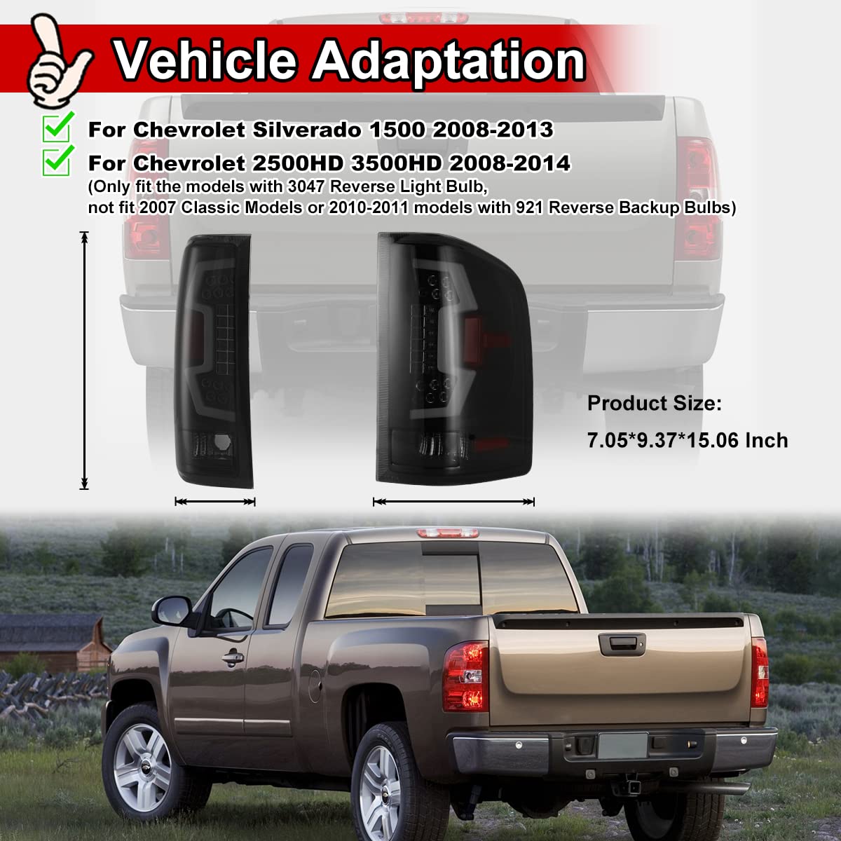 Nixon Offroad LED Tail Lights for Chevy Silverado 1500/2500HD/3500HD (2008-2014) - Matte Black Housing with Smoke Lens - Direct Replacement Rear Lamps Assembly (1 Pair) - Perfect for Off-Roading, Truck Upgrades & Nighttime Driving Safety