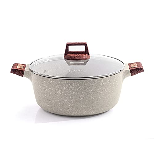 CookerBene 9.45 Inch Nonstick Soup Pot with Lid - Aluminum Stockpot with Medical Stone Coating, Beige - Perfect for Cooking Soups, Stews, and Pasta Dishes in the Kitchen