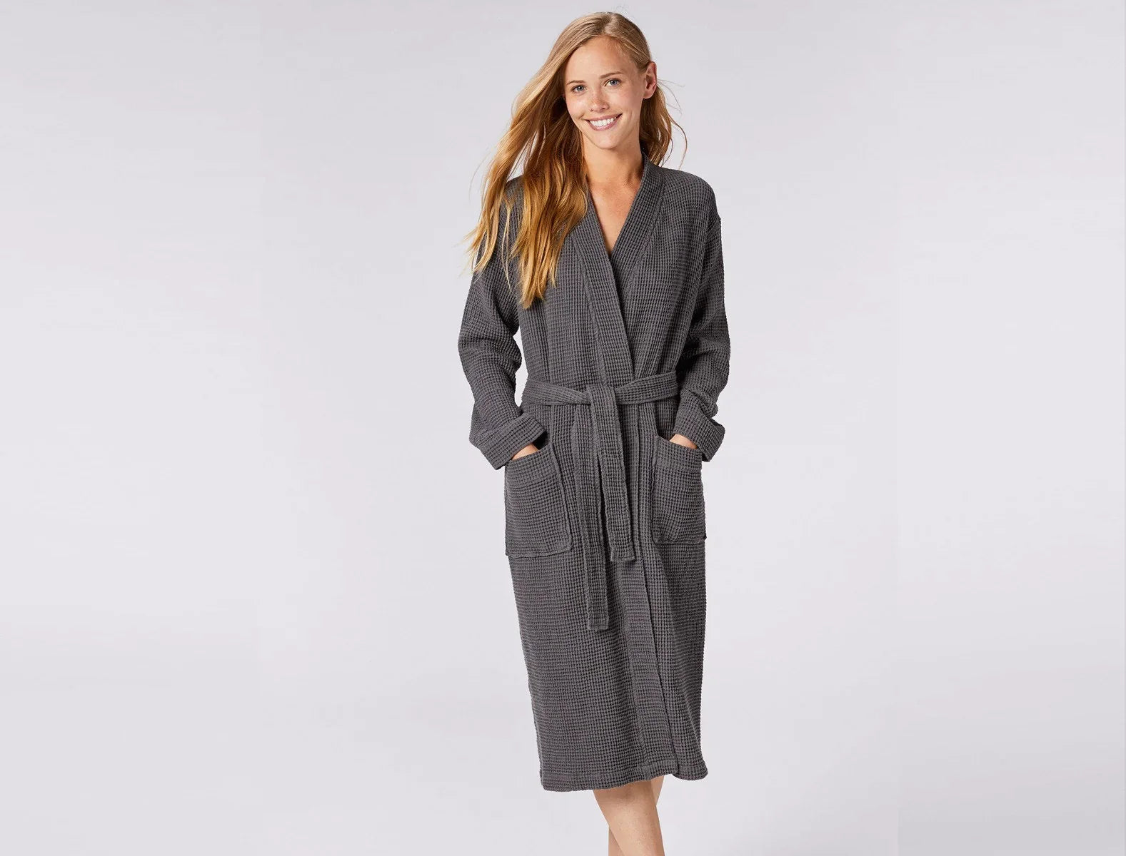 Premium Unisex Organic Cotton Waffle Weave Robe - Soft & Breathable Bathrobe for Spa, Lounge & Relaxation at Home