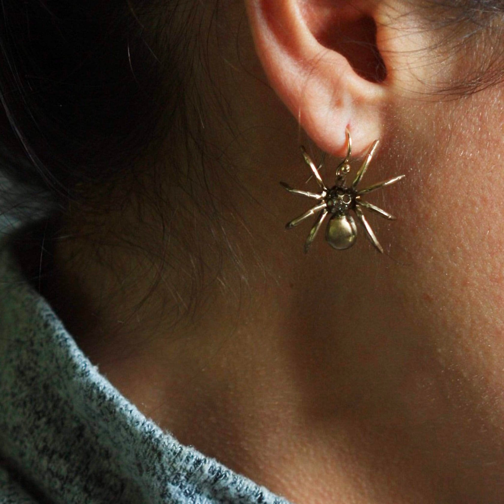 Black Widow Bronze Earrings for Women - Gothic Jewelry for Halloween, Cosplay, and Dark Fashion
