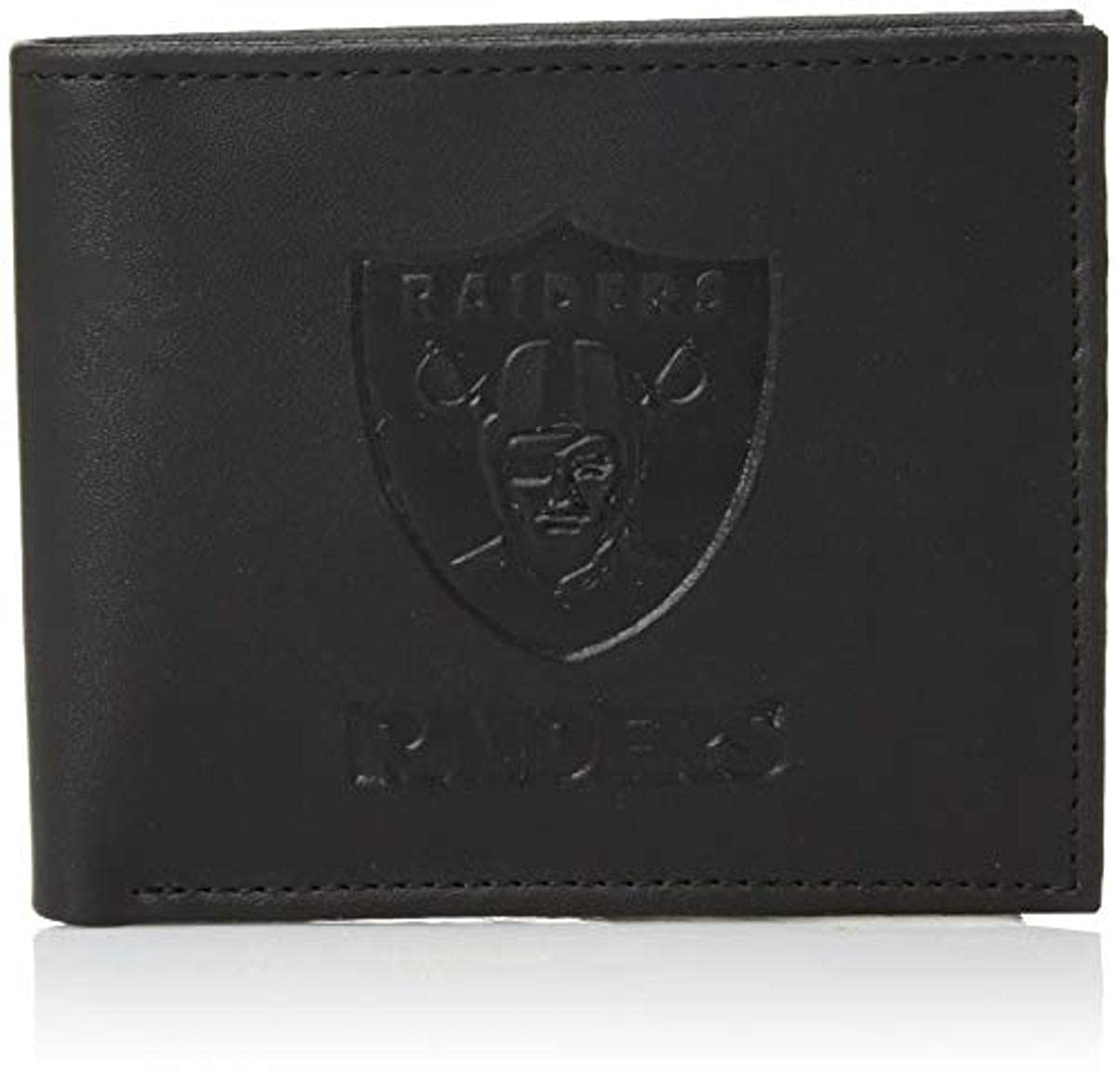 Official NFL Las Vegas Raiders Black Leather Bi-Fold Wallet - Licensed Stamped Logo - Money & Card Organizer - Gift Box Included - Perfect for Football Fans & Game Day Accessories