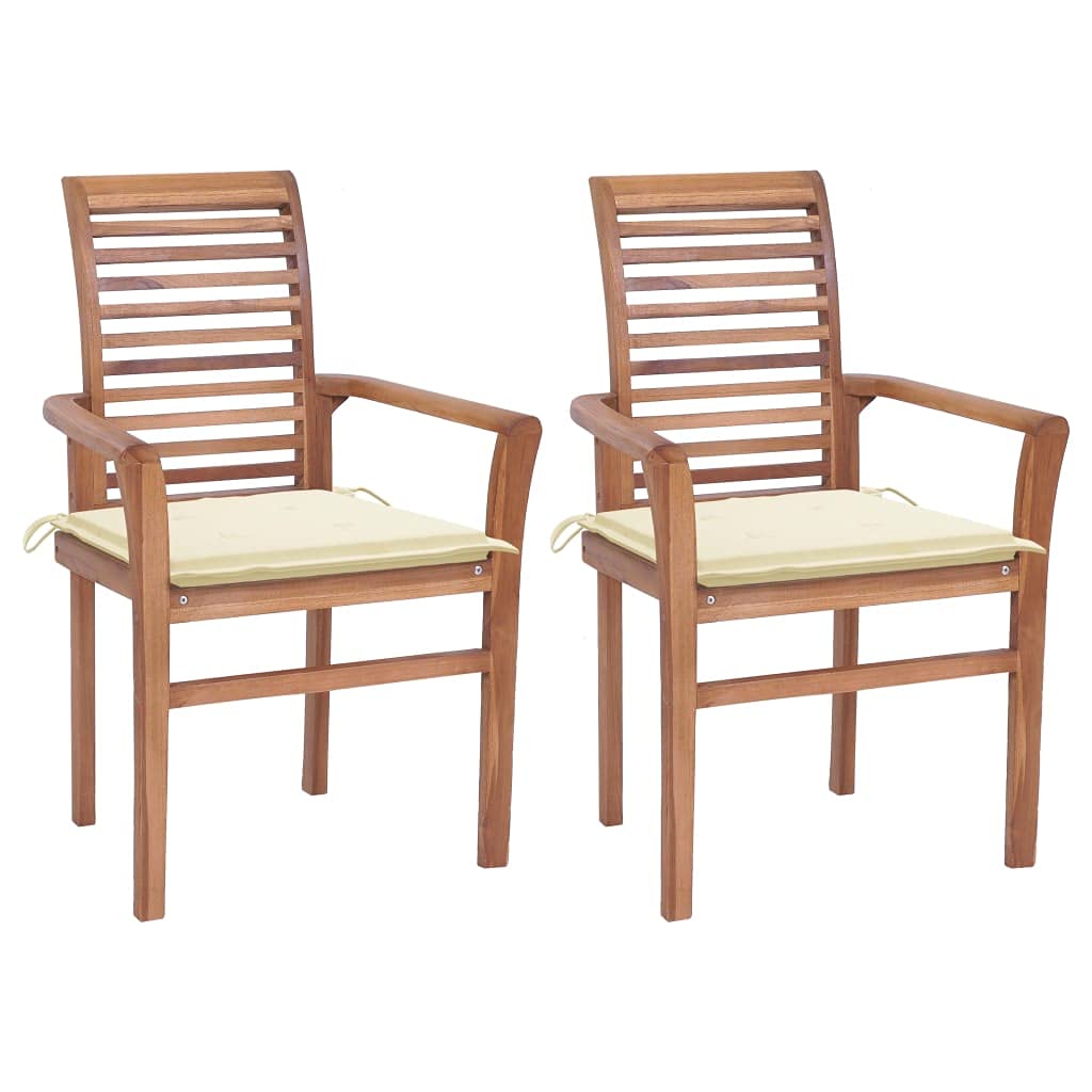 Premium CHARMMA Dining Chairs Set of 2 - Solid Teak Wood with Cream Cushions - Modern Kitchen & Dining Room Furniture for Home & Restaurant Use