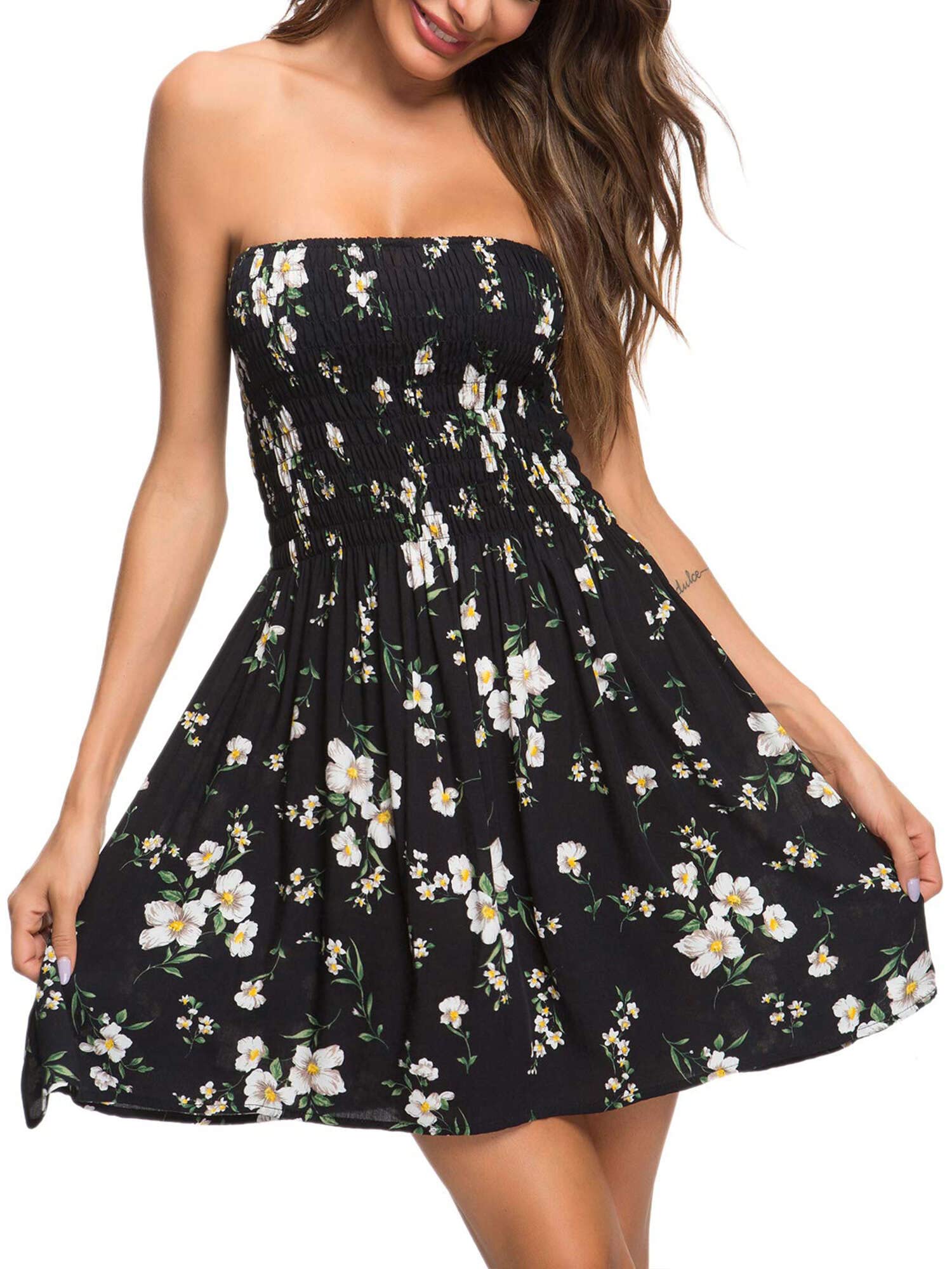 Sexy Women's Sundress Bandeau Backless Mini Dress - Black A-line Summer Casual Dress for Holiday Beach Party Club Night Out XL