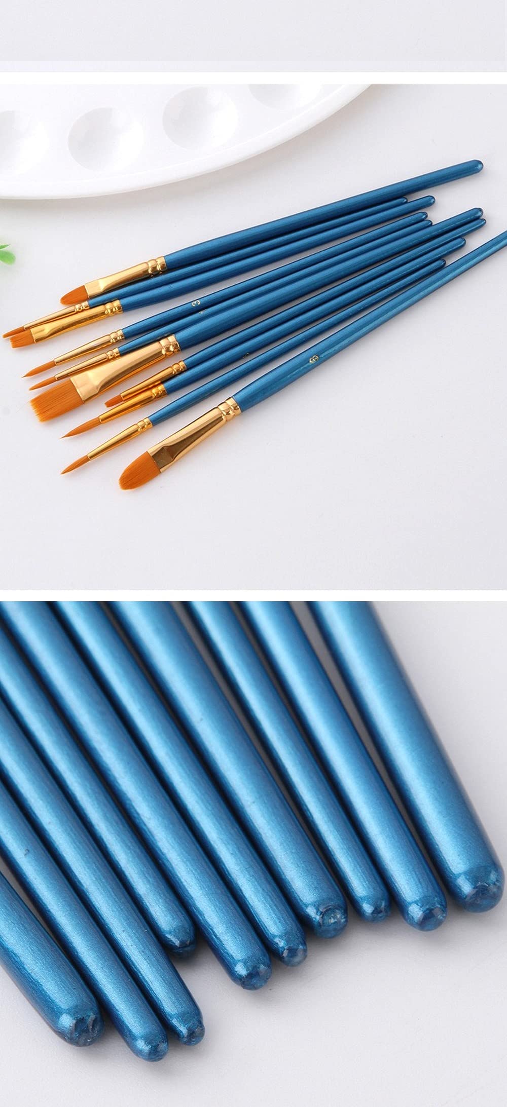 10-Piece Acrylic Paint Brush Set - Round Pointed Tip Nylon Hair Brushes for Oil, Watercolor, Face & Nail Art - Perfect for Miniature Detailing, Rock Painting & Canvas Art - Ideal for Artists, Adults & Kids (Black)