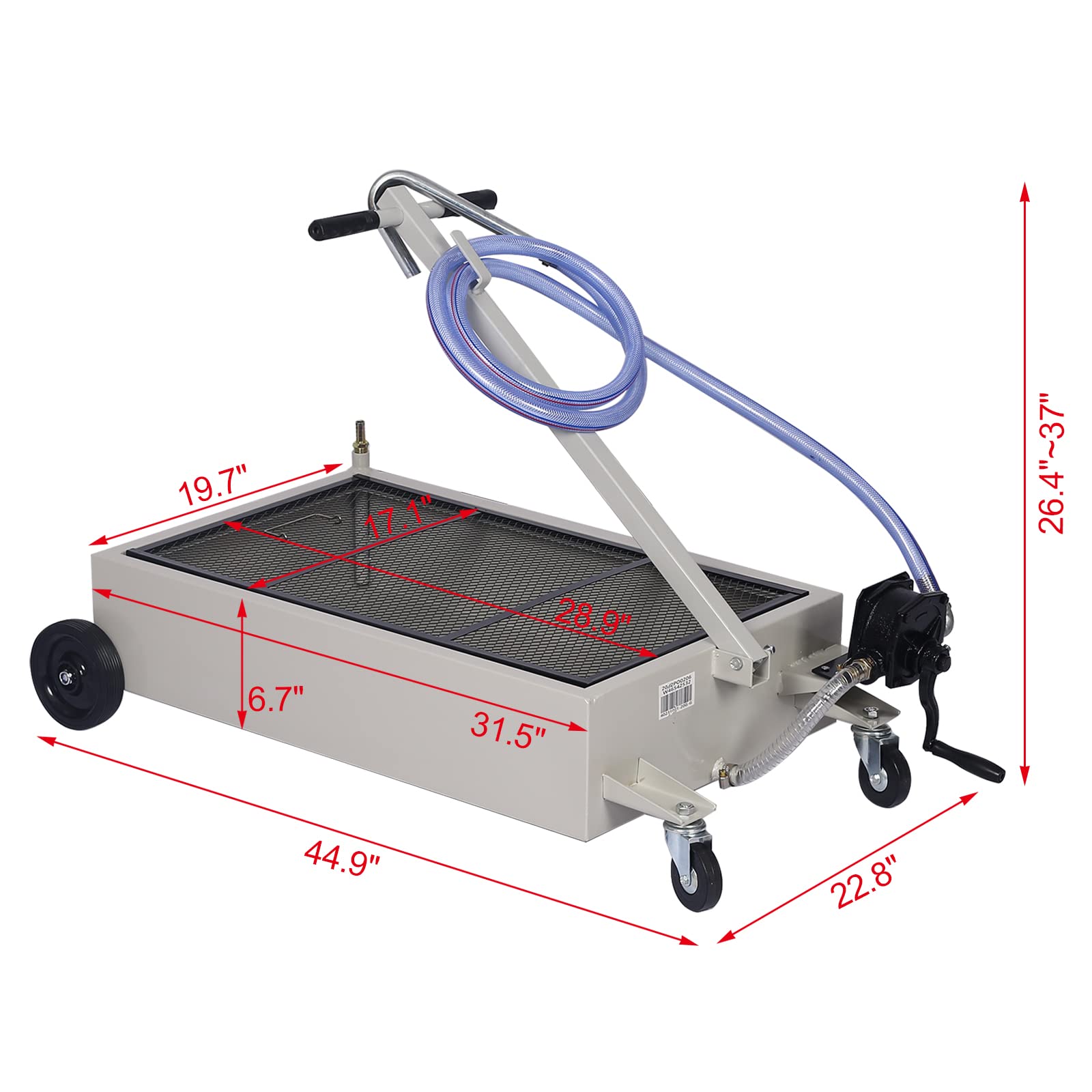 Henf 20 Gallon Oil Drain Pan with Hand Pump - Low Profile Portable Oil Drainer for Trucks, Includes T-Handle, Wheels & 7 ft Hose - Perfect for DIY Auto Maintenance, Garage Oil Changes & Fleet Servicing