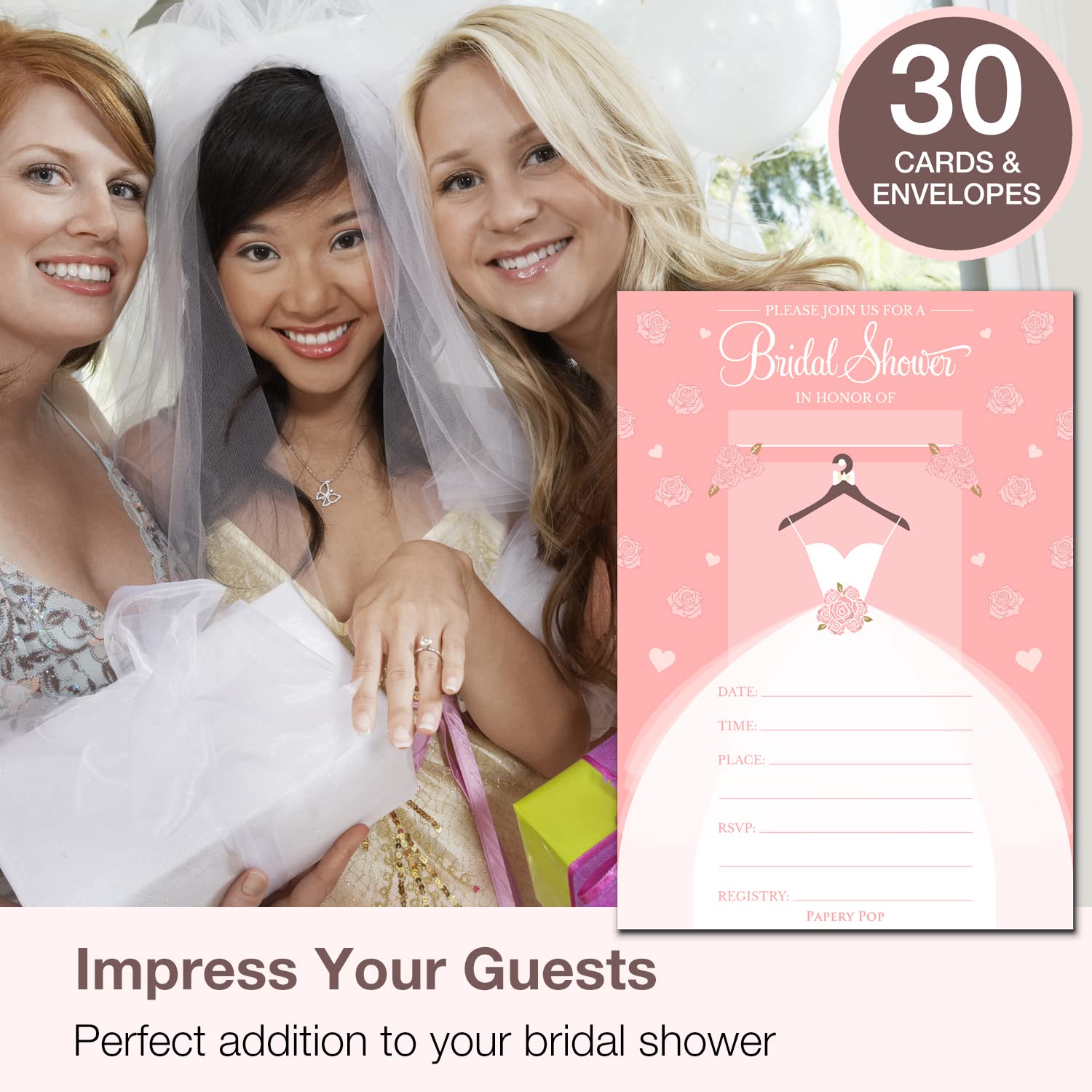 30 Pack Elegant Bridal Shower Invitations with Envelopes - Premium Wedding Shower Invites for Bridal Party, Baby Shower & Anniversary Celebrations