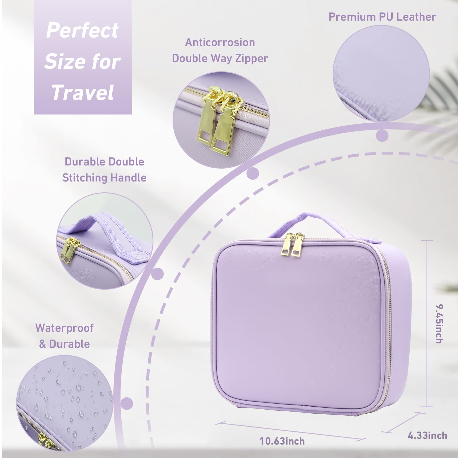 Lighted Travel Makeup Bag with Mirror - 3 Color Modes, Adjustable Brightness | Perfect for Travel & Home Use (Purple)