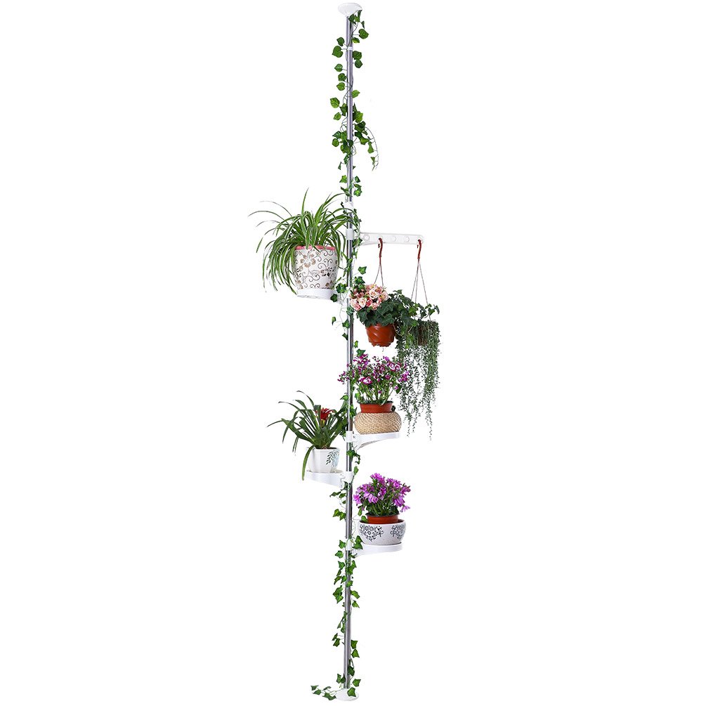 Redify 7-Layer Indoor Plant Stand - Spring Tension Pole Metal Flower Display Rack - Space Saving Corner Shelf for Plants & Pots (Ivory) - Perfect for Small Apartments, Balconies & Home Decor