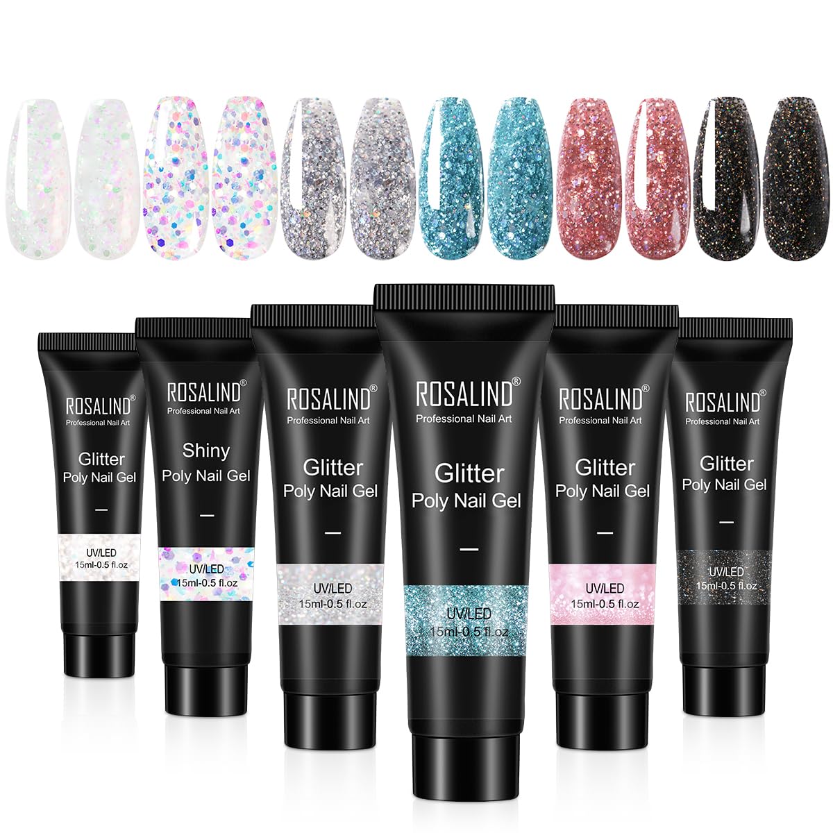 ROSALIND Semi-Permanent Poly Nail Gel Extension Kit - 6 Colors, 15ML Each - Long-Lasting Gel Polish for DIY Nail Art & Salon Extensions - Perfect for Manicures, Pedicures & Special Occasions