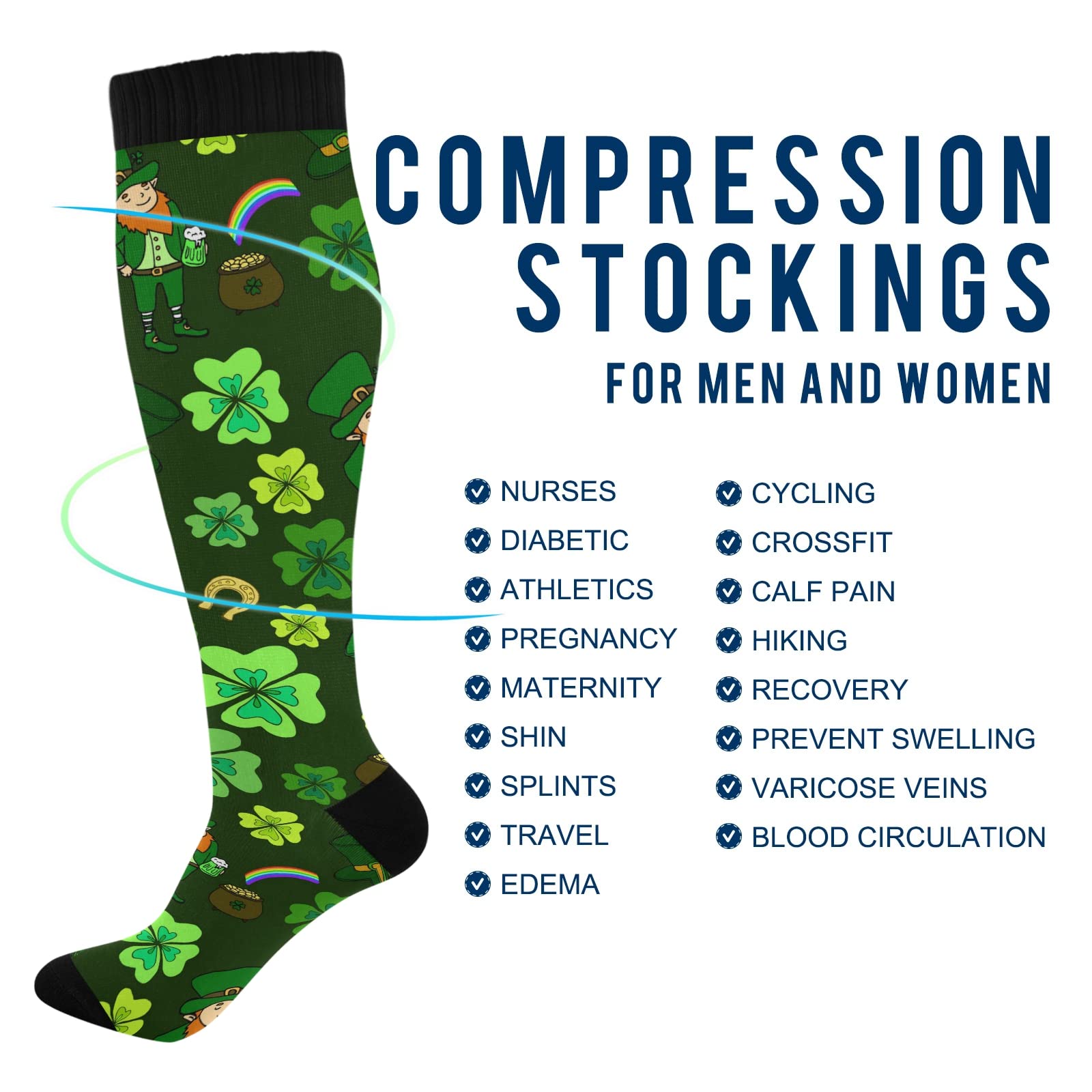 CHIFIGNO St. Patrick's Day Compression Socks for Women & Men - 2 Pairs for Running, Medical Support, Nursing, Pregnancy & Travel - Perfect for Workouts, Hospital Shifts & Long Flights