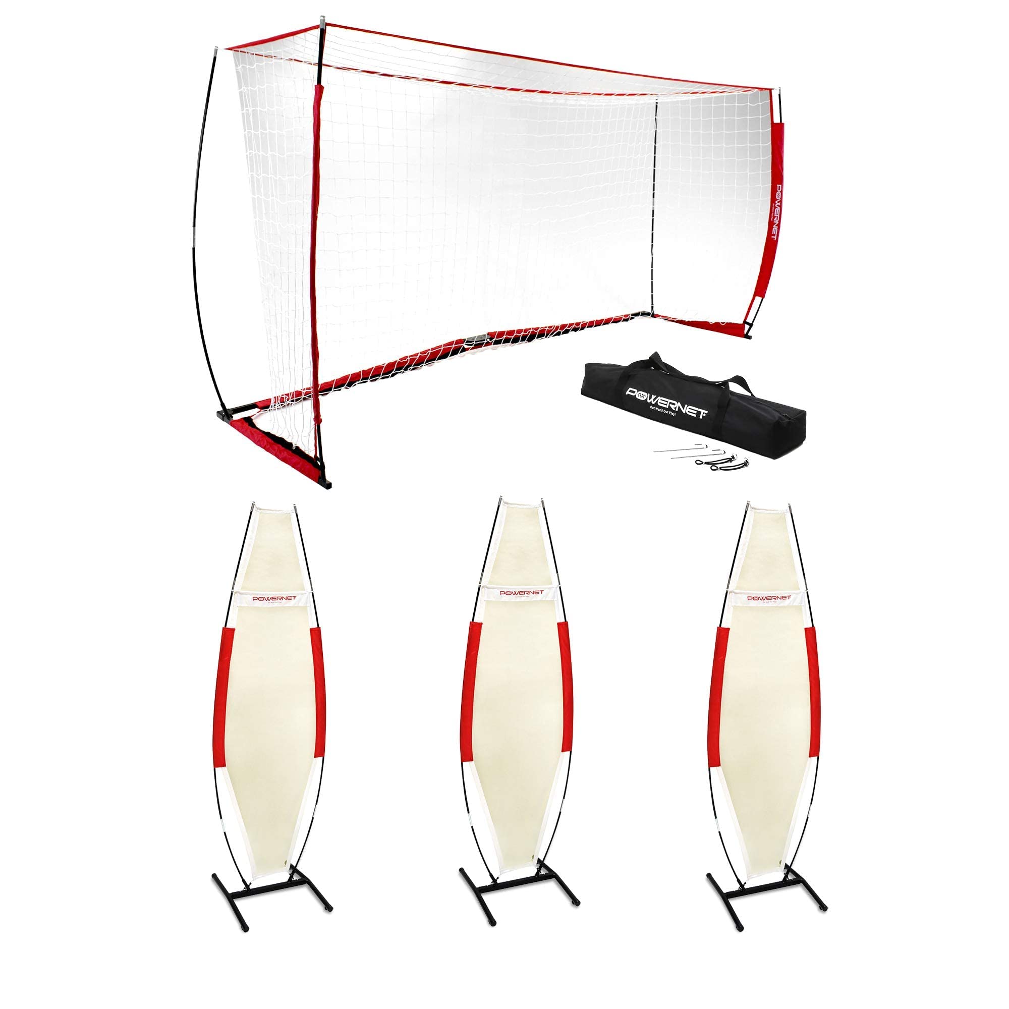 PowerNet Carli Lloyd 4-Piece Multi-Function Soccer Training Bundle - Portable Defender & Collapsible 14x7 ft Goal Net for Team/Solo Practice - Perfect for Backyard, Park & Field Training Sessions