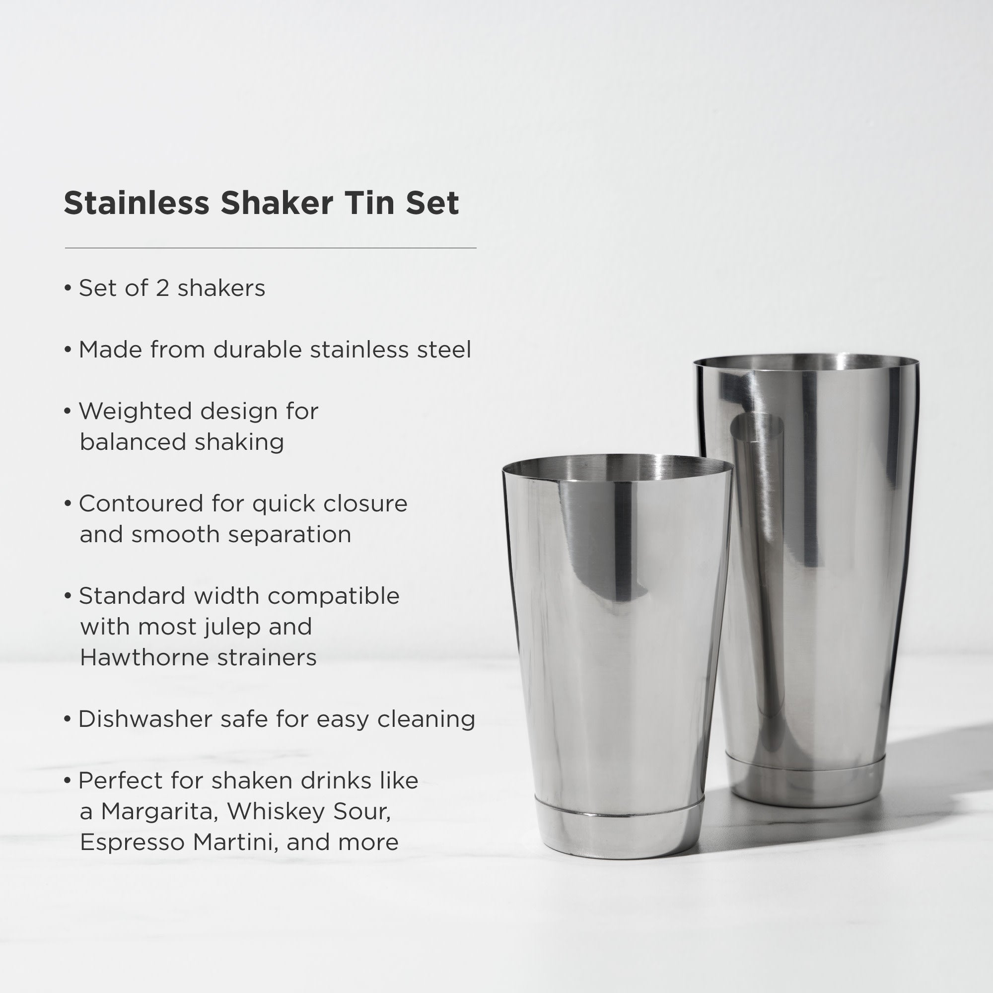 Premium Stainless Steel Boston Shaker Cocktail Set - Bar Mixing Tins for Professional Bartenders & Home Use - Perfect for Margaritas, Martinis & Craft Cocktails