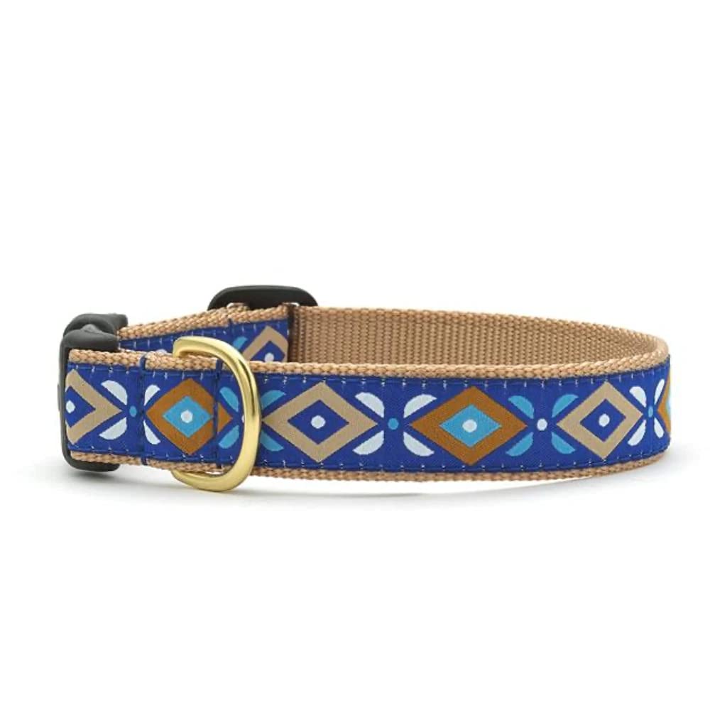 Premium Aztec Blue Dog Collar for Large Dogs - Adjustable Nylon Pet Collar with D-Ring for Leash - Perfect for Walking, Training & Outdoor Adventures