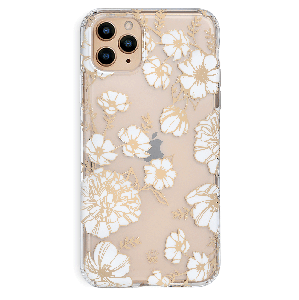 Elegant White & Gold Floral Transparent iPhone Case - Slim Protective Cover for iPhone 12/13/14/15 - Perfect for Everyday Use, Office & Special Occasions