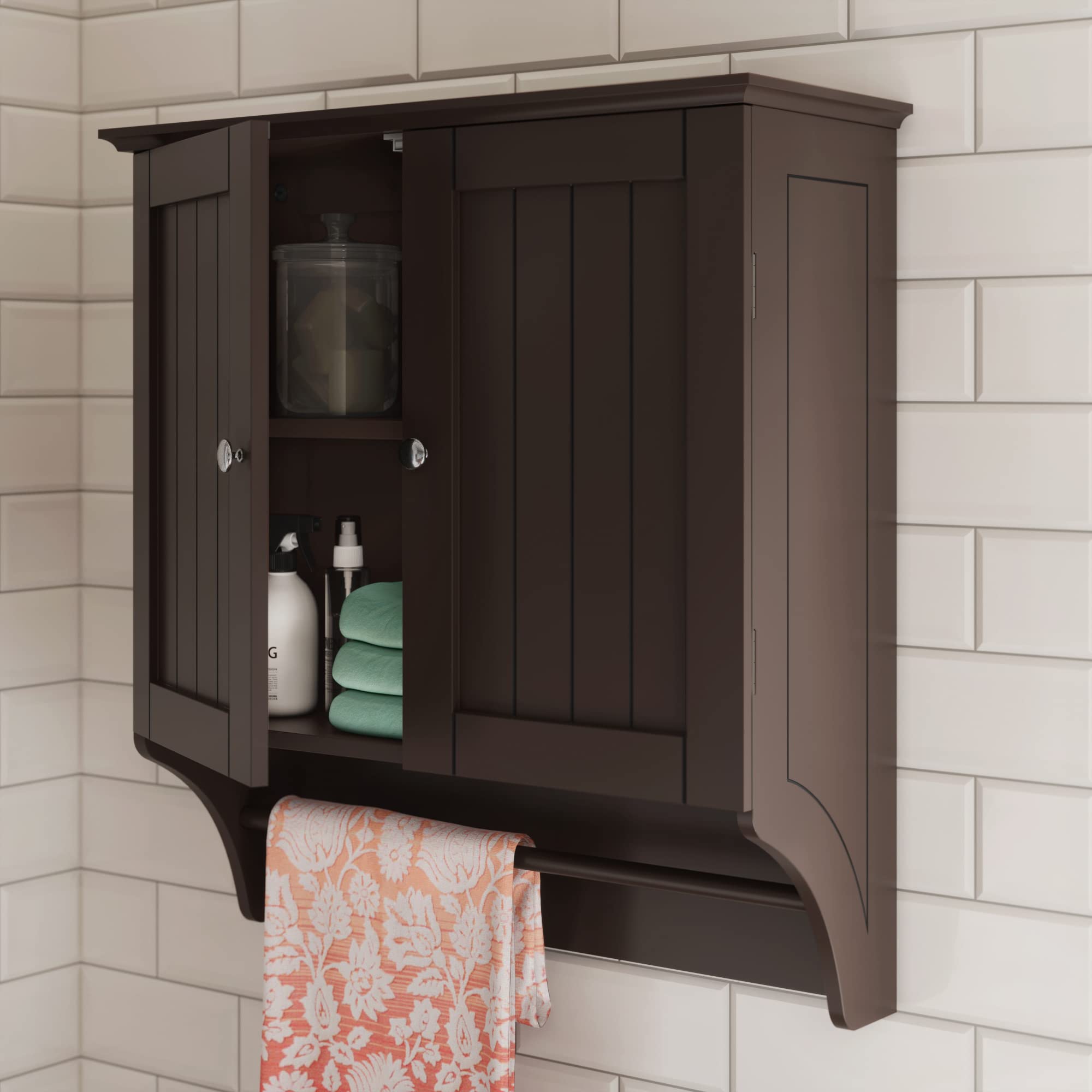 RiverRidge Espresso Ashland Two-Door Bathroom Wall Storage Cabinet - Space-Saving Organizer for Towels, Toiletries & Bath Essentials - Perfect for Small Bathrooms, Powder Rooms & Apartment Living