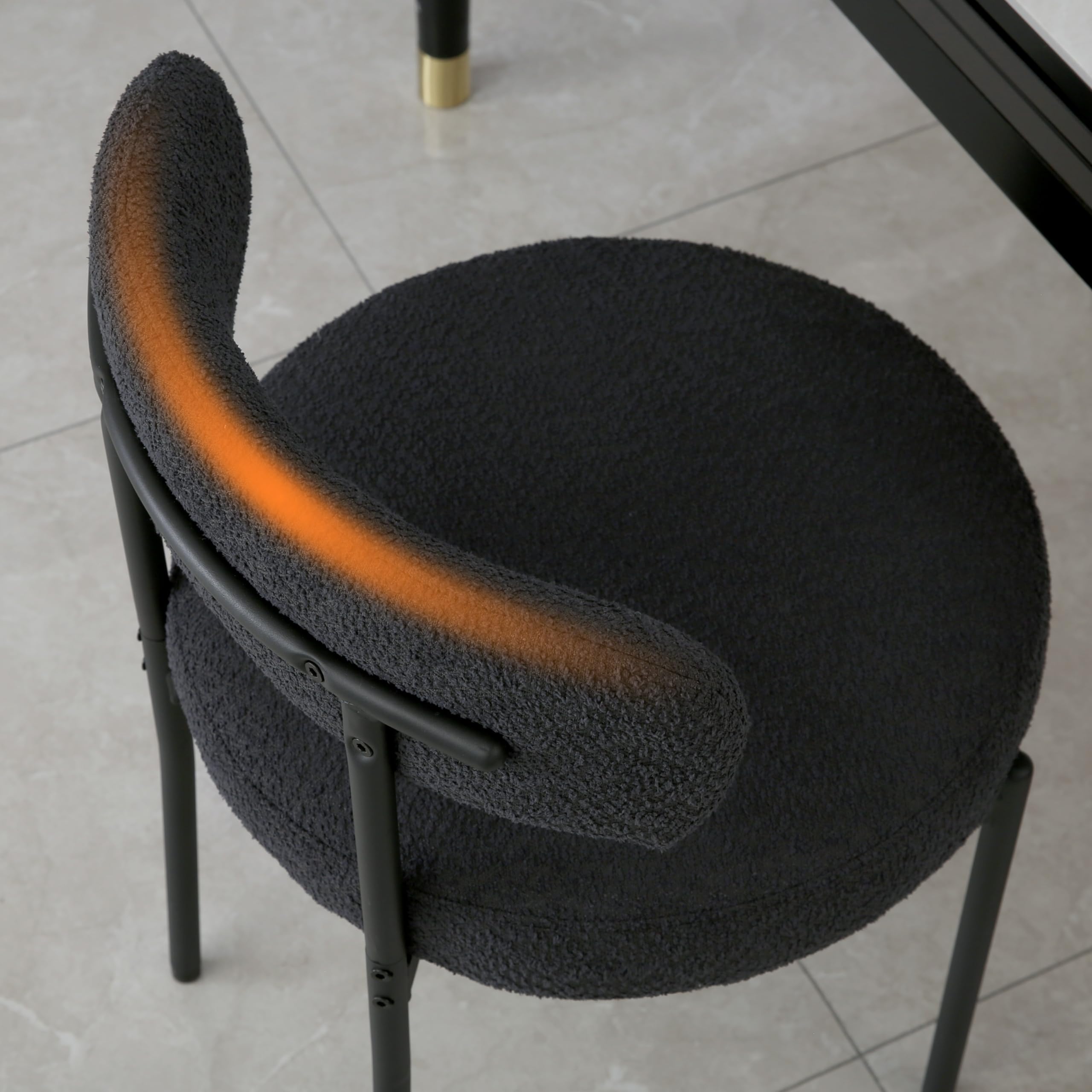 DYHOME Black Boucle Dining Chairs Set of 4 - Modern Upholstered Kitchen & Dining Room Chairs with Thick Cushions & Sturdy Metal Legs - Perfect for Kitchen, Living Room, Breakfast Nook & Small Space Dining