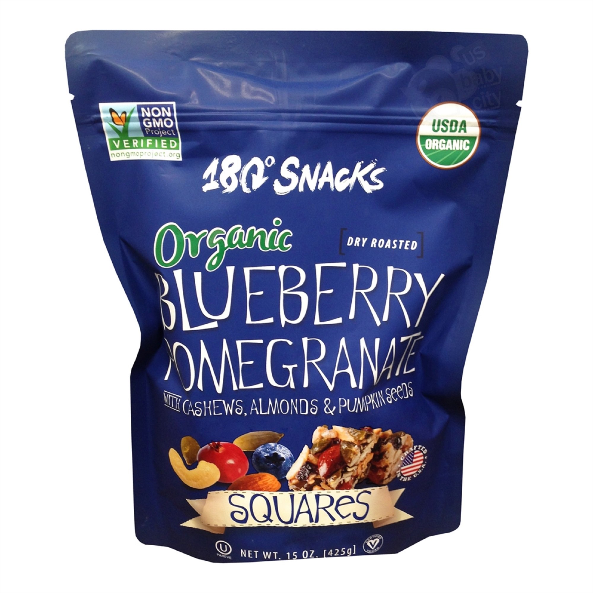 Organic Blueberry Pomegranate Snack Squares with Cashews, Almonds & Pumpkin Seeds - 15 oz | Gluten-Free, Vegan Energy Bars for Hiking, Office Snacks & Healthy On-the-Go Nutrition