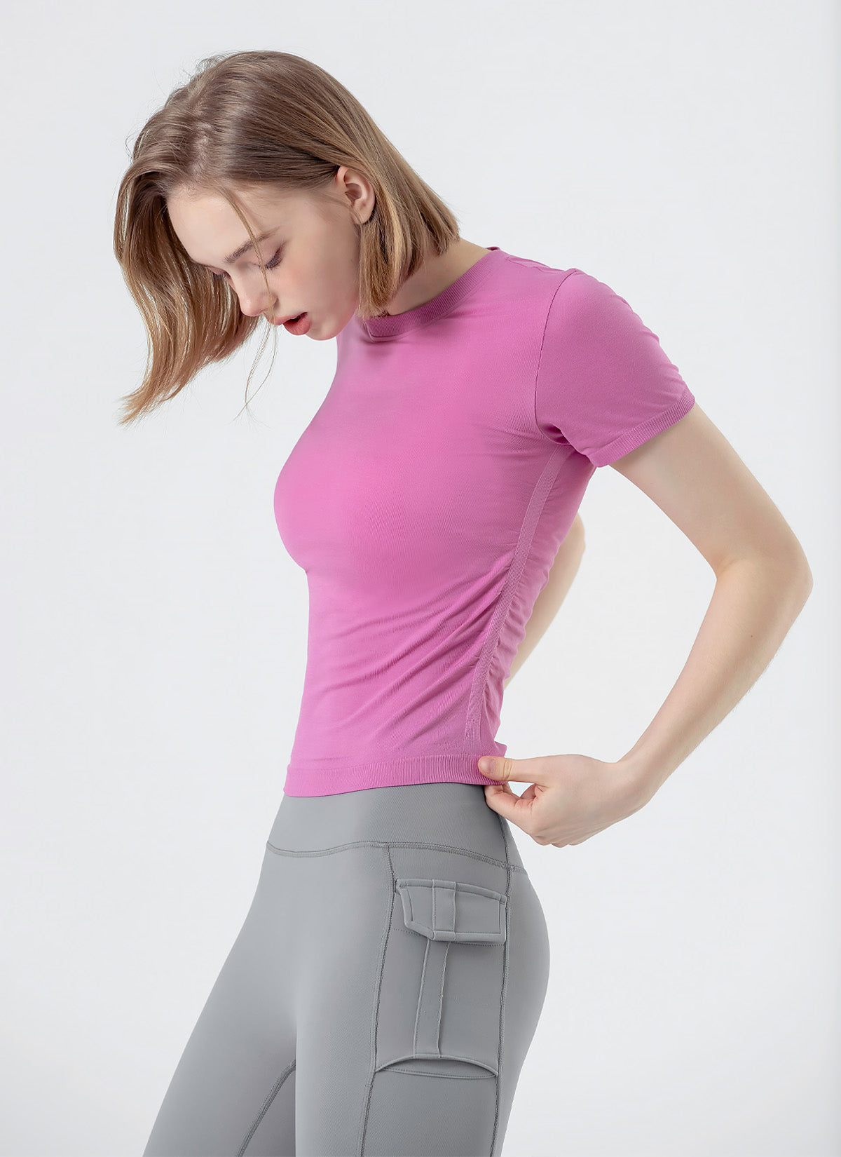 Zero Slick Seamless Side Shirring Short Sleeve T-Shirt for Women - Perfect for Yoga, Gym & Casual Wear