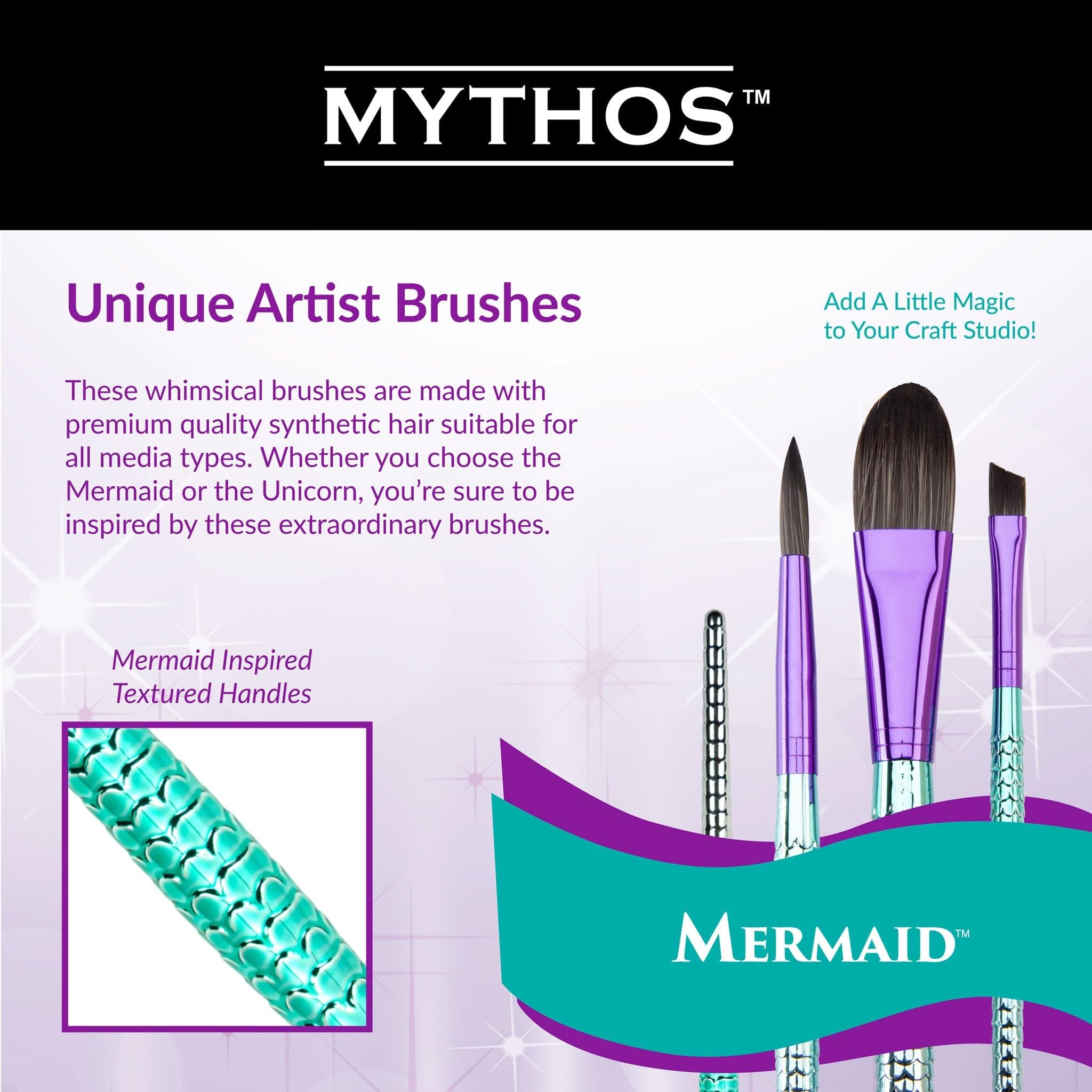 Royal & Langnickel Mythos Mermaid 4-Piece Brush Set - Professional Painting & Makeup Artist Tools for Watercolor, Acrylic & Face Art - Perfect for Artists, Beginners & DIY Crafts