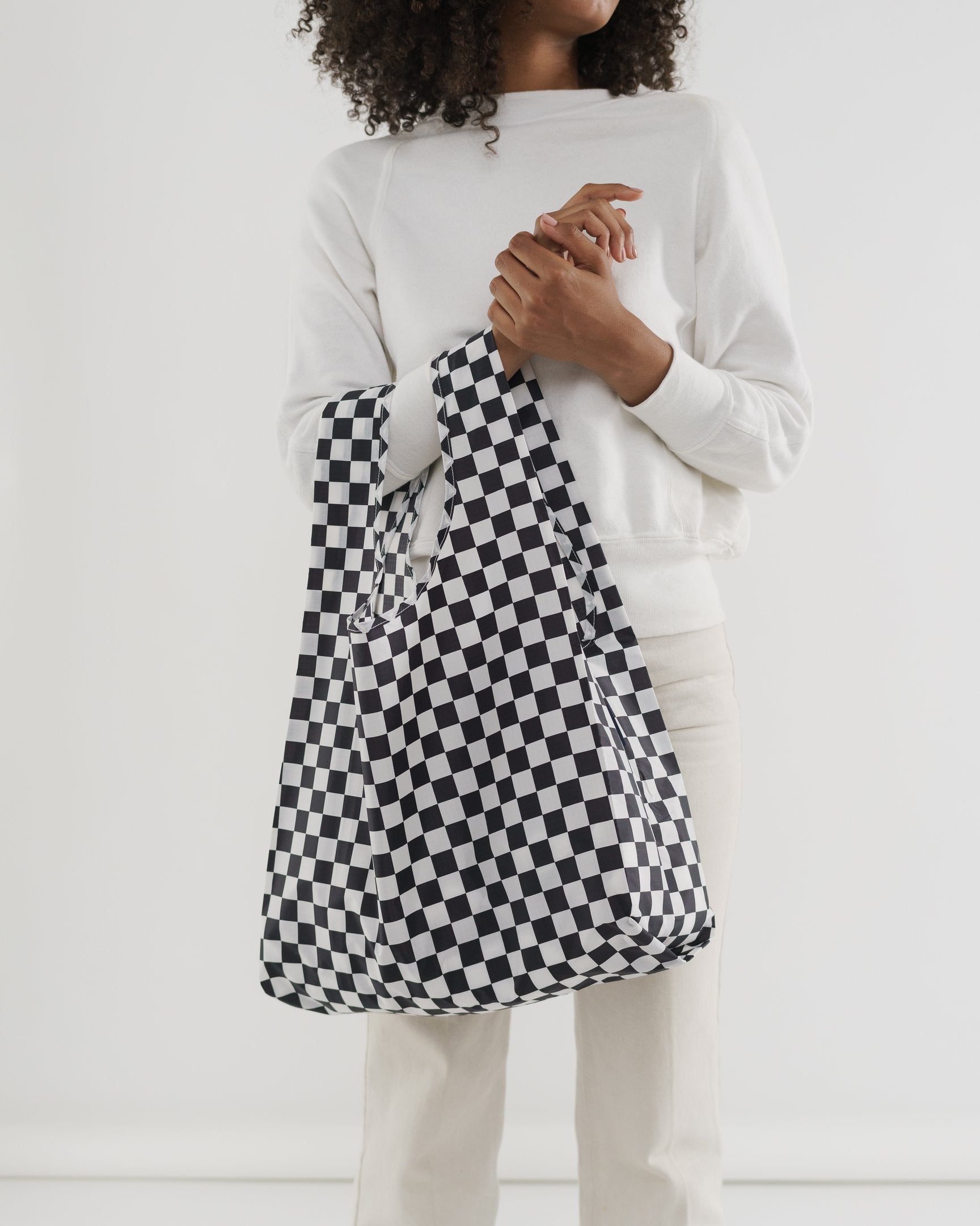 Baggu Standard Reusable Shopping Bag - Black Checkerboard Print | Eco-Friendly Grocery Tote for Shopping, Travel & Daily Use