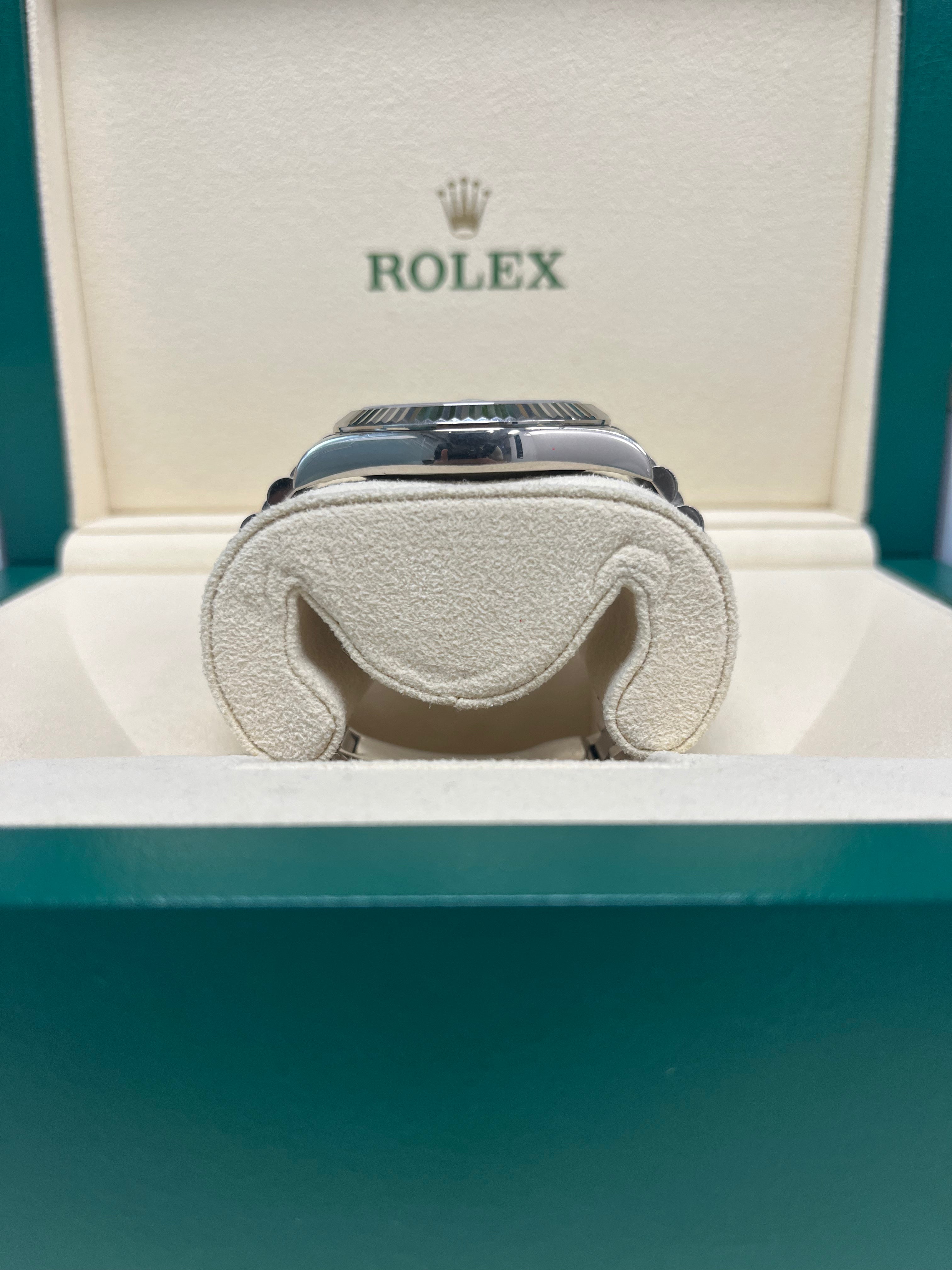 Authentic Rolex Day Date II 18kt White Gold President Watch with Blue Wave Dial Ref 218239BLWAP - Luxury Dress Watch for Business Meetings & Formal Events